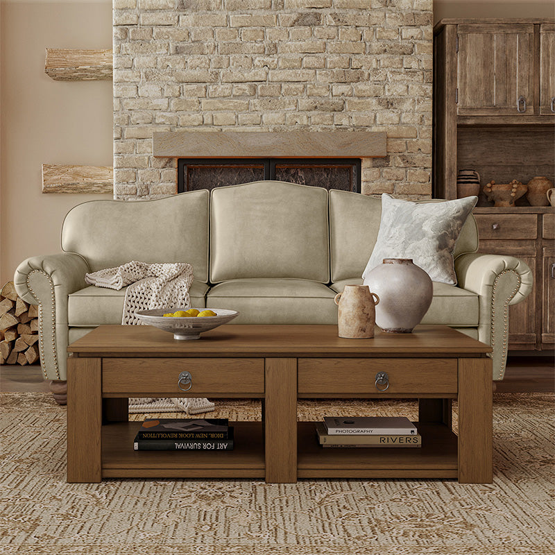 Modern Farmhouse Coffee Table with Solid Wood Legs - Rustic Chic Living Room Centerpiece for Home Decor & Cozy Gatherings