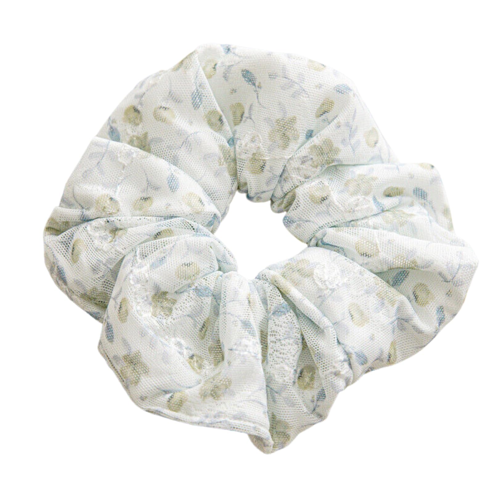 Floral Print Scrunchies for Women - Soft Elastic Hair Bands, Ponytail Holders & Hair Accessories - Green Bow Hair Ribbon for Long Hair - Perfect for Workouts, Office & Casual Wear