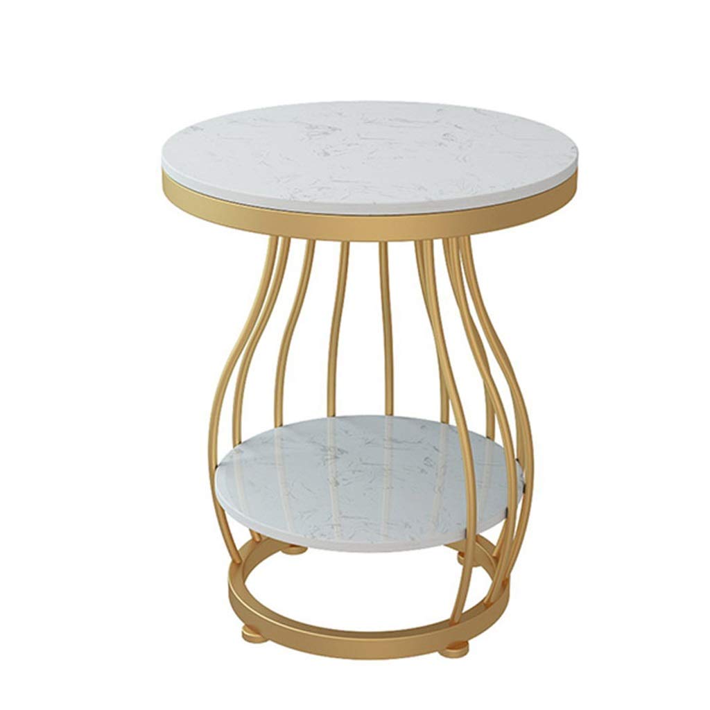 White Marble Coffee Table with Storage Shelf - 2-Tier Modern Side Table for Living Room, Bedroom, Office & Balcony - Elegant Console & End Table with Storage Space for Home Decor & Organization