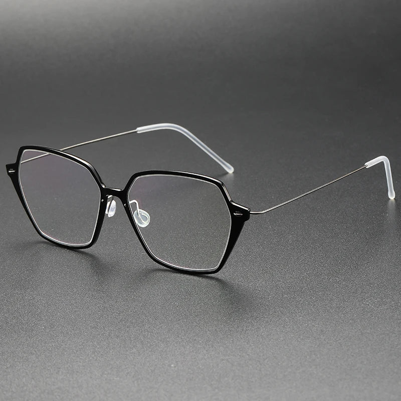 Unisex Full Rim Polygon Screwless Acetate Titanium Eyeglasses Frame 6621 - Lightweight Durable Glasses for Work, Reading & Fashion