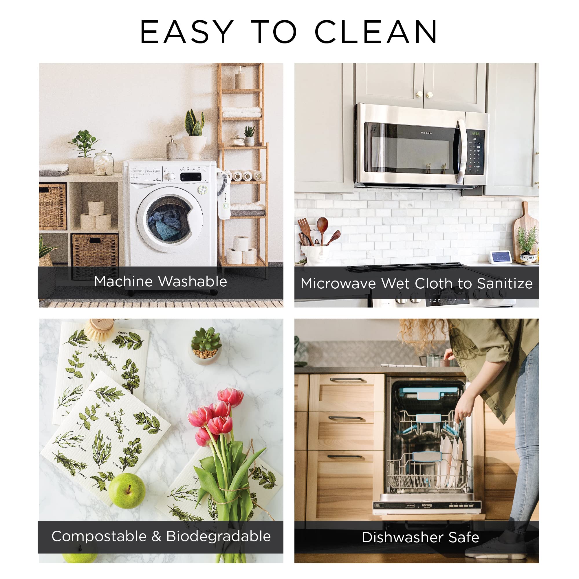 DII Swedish Dishcloths - Reusable & Eco-Friendly Kitchen Cleaning Cloths, Machine Washable & Dishwasher Safe, Biodegradable, 7.75