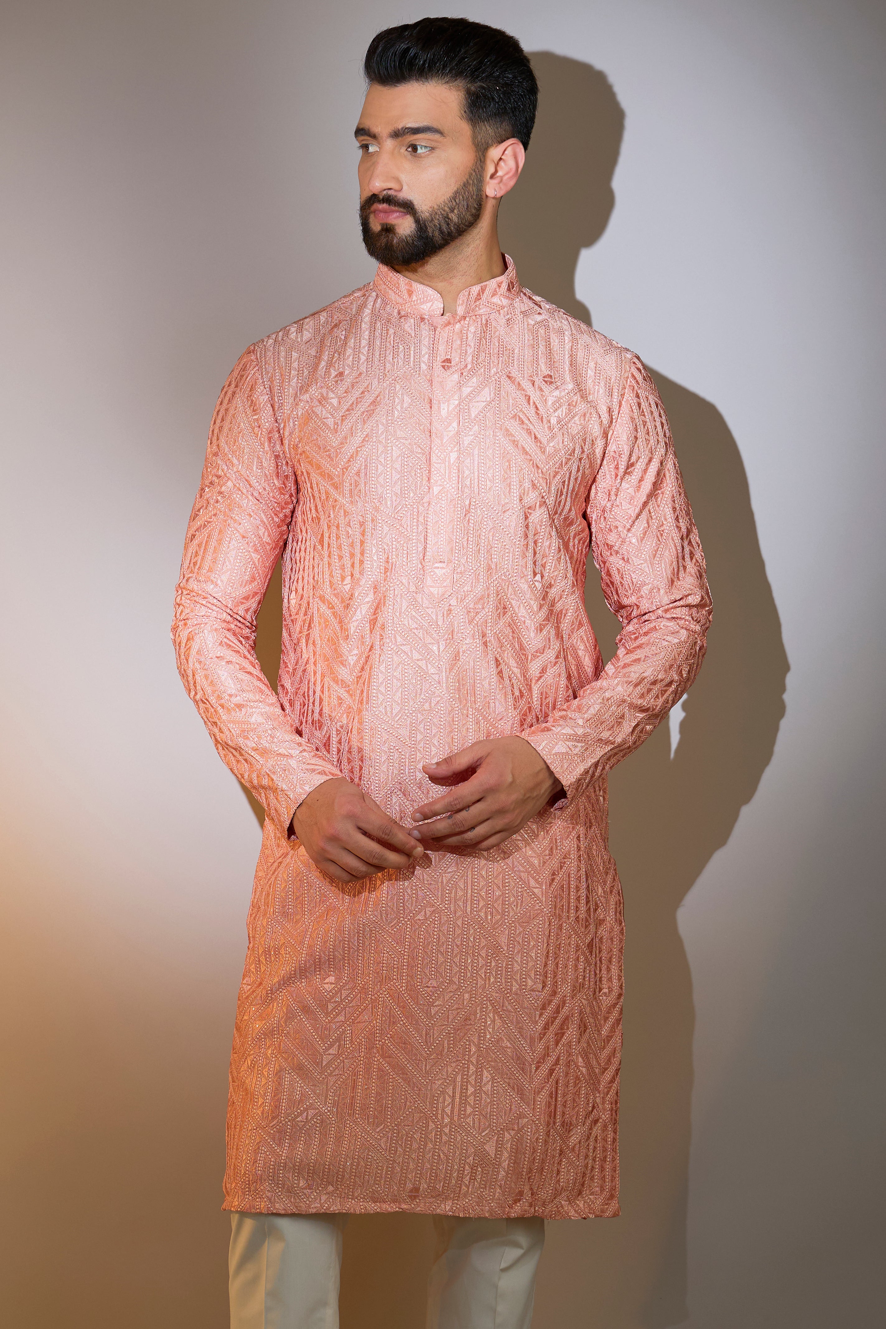 Exquisite Peach Geometric Chikankari Embroidered Kurta for Women | Traditional Indian Handcrafted Tunic | Perfect for Festivals, Weddings & Casual Wear