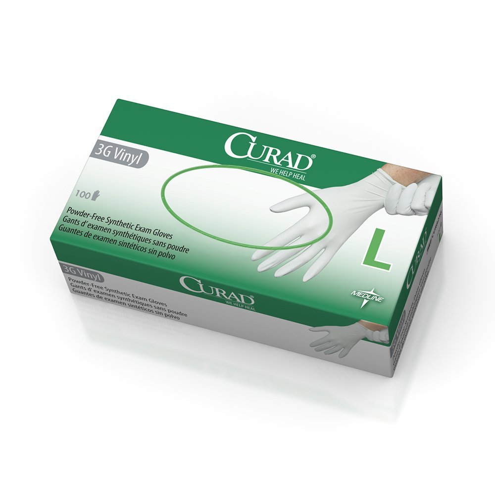 Curad 3G Vinyl Exam Gloves - Powder-Free, Latex-Free, Large Size (1000 Gloves per Case) - Ideal for Medical, Dental, Laboratory & Food Service Use