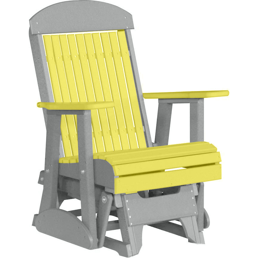 LuxCraft 2ft Yellow Recycled Plastic Classic Highback Glider Chair with Cup Holder - Perfect for Patio, Garden, and Outdoor Relaxation