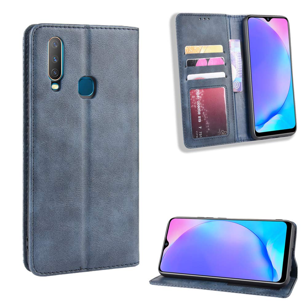 Premium PU Leather Flip Case Cover for Vivo Y15 2019 (1901) - Slim Protective Phone Case with Card Slots in Blue | Perfect for Work, Travel & Everyday Use