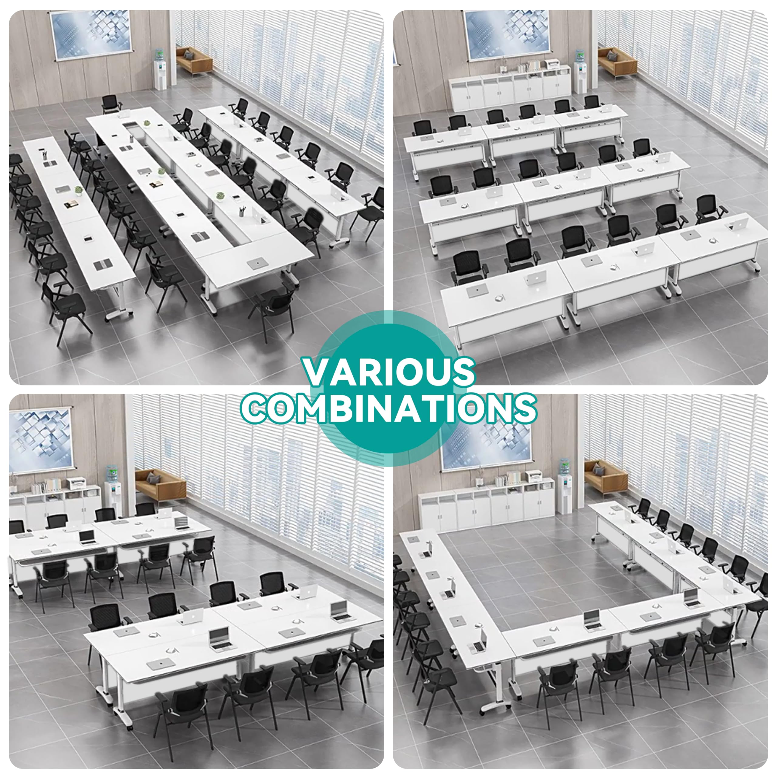 Foldable Flip-Top Conference Table with Casters - 47x20x30 Inch Rectangular Modular Meeting Table for Office, Training Room, Classroom & School - Space-Saving White Workstation (Perfect for Small Spaces, Team Meetings & Multi-Purpose Rooms)