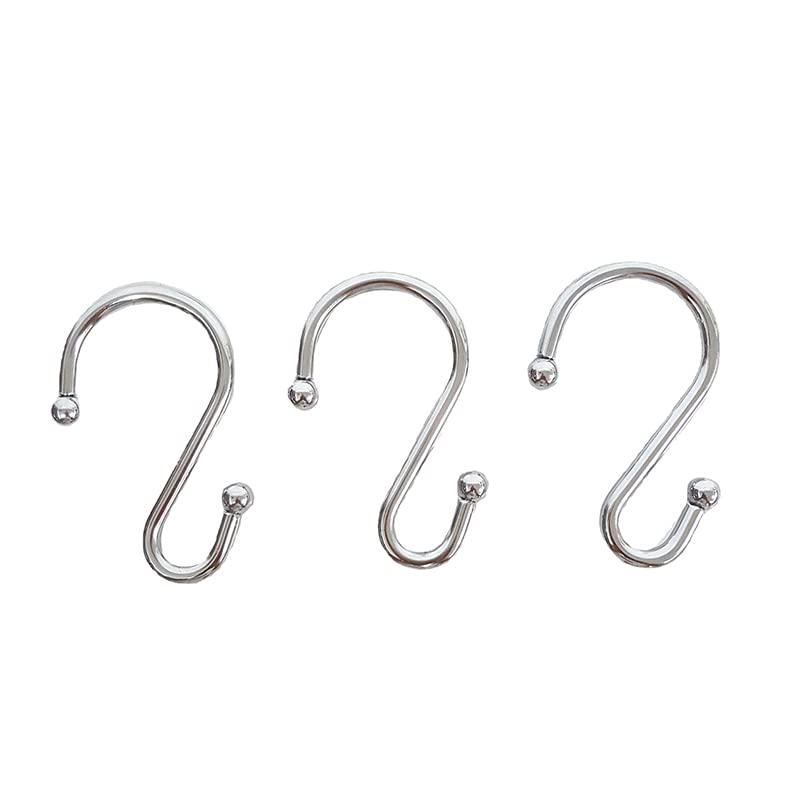 12-Pack Rust-Proof S-Shaped Shower Curtain Hooks - Decorative Chrome Shower Rings & Multi-Purpose Hangers for Bathroom, Kitchen, Closet Organization