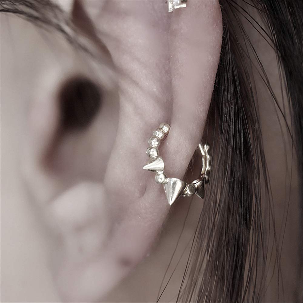 Punk Ball Bead Spikes Stud Small Hoop Earrings for Women & Teens - 925 Sterling Silver Mini Dot Charms Huggie Hoops Cuff Cartilage Stud Tragus Helix Wrap Earrings - Rock Fashion Jewelry for Daily Wear, Parties & Gifts