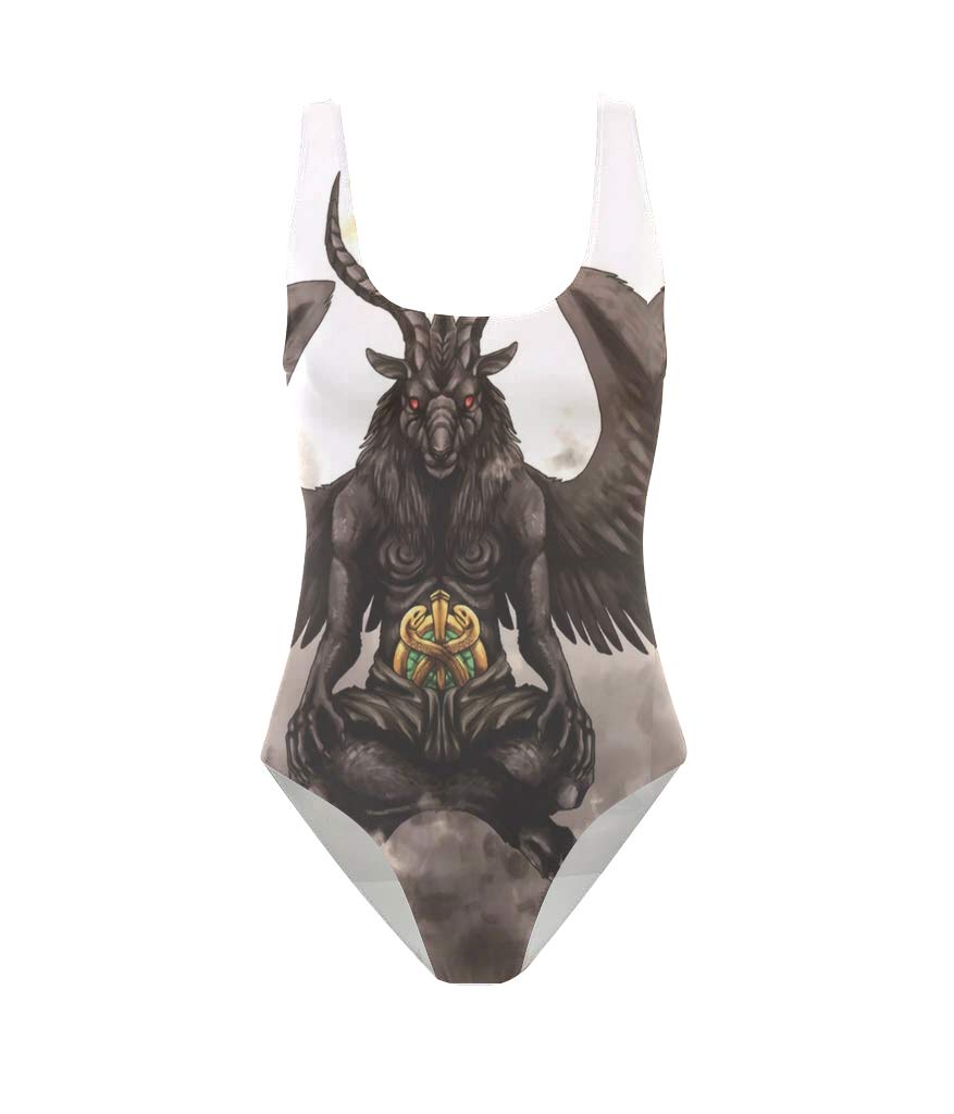 Baphomet Satanic Goat Print Monokini Swimsuit - One Piece Bathing Suit for Women, Gothic Beachwear, Perfect for Halloween, Pool Parties & Dark Aesthetic Swimwear