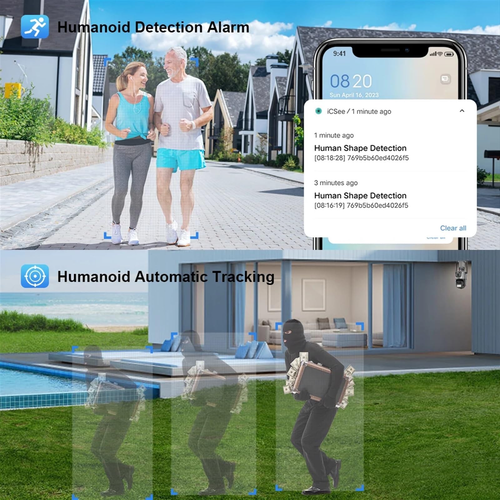**JOLIANE 8MP 4K Dual Lens PTZ Security Camera with Police Light Alarm, Outdoor Waterproof, Dual Screen, Night Vision – Includes 128GB Card for Home & Business Surveillance**    *(Ideal for Monitoring Driveways, Backyards, Offices, and Enhancing Security with Motion Detection & Remote Access)*
