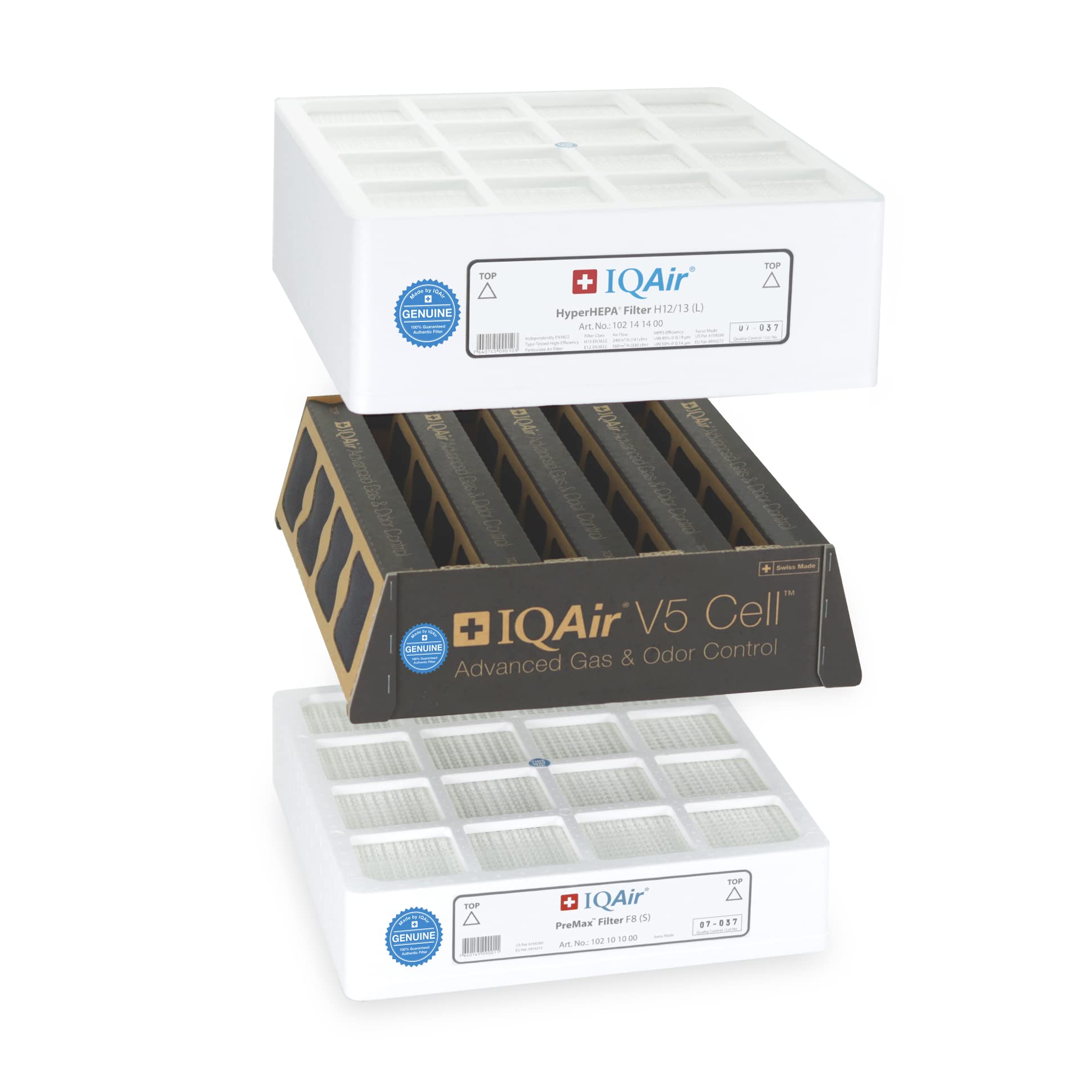 Genuine IQAir 3-in-1 Filter Bundle for HealthPro Plus Air Purifier System - PreMax Pre-Filter, V5 Cell Gas & Odor Filter, HyperHEPA Filter - Swiss Made Replacement Filters for Cleaner Indoor Air - Perfect for Allergy Relief & Asthma Sufferers in Homes & Offices