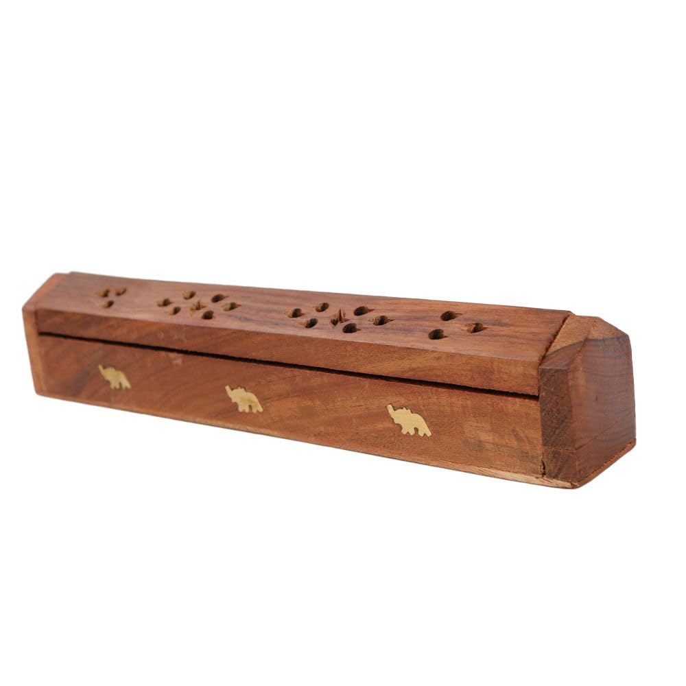 Premium Sheesham Wood Incense Stick Holder & Dhoop Stand - 2-in-1 Agarbatti Storage Box with Ash Catcher | Handcrafted Pooja Accessory for Home Temple, Meditation & Yoga Room | Natural Wood Aromatherapy Decor
