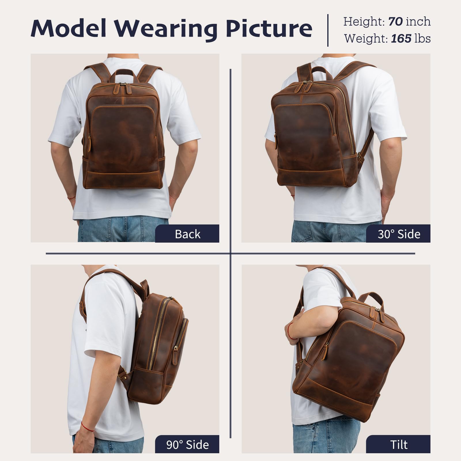 Premium Genuine Leather Backpack for Men - 15.6 Inch Laptop Bag - 100% Top-Grain Madagascar Leather - Brown Medium Size Business & Travel Backpack - Perfect for Work Commute, College & Weekend Getaways