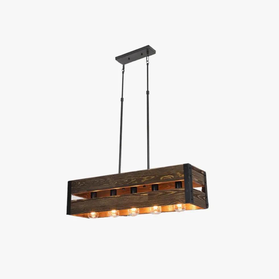 Vintage Rectangular Wooden Frame Dining Room Pendant Light - Farmhouse Style Hanging Chandelier for Kitchen Island, Breakfast Nook & Dining Table Lighting