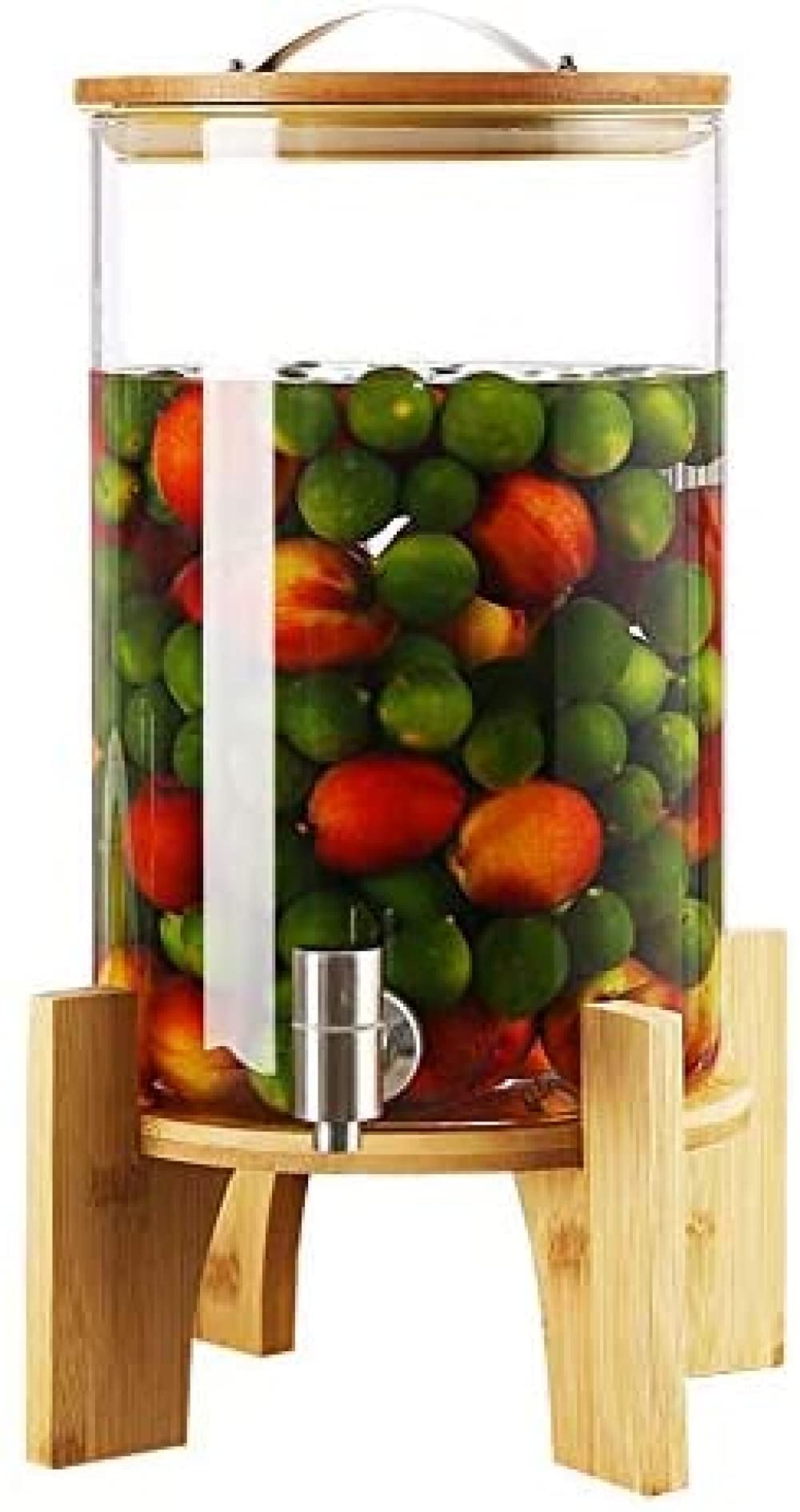 Zhouye 8L Large-Capacity Glass Beverage Dispenser with Stainless Steel Tap - Clear Juice & Drink Dispenser Bottle with Wooden Stand - Perfect for Parties, Weddings, BBQs, and Home Entertaining