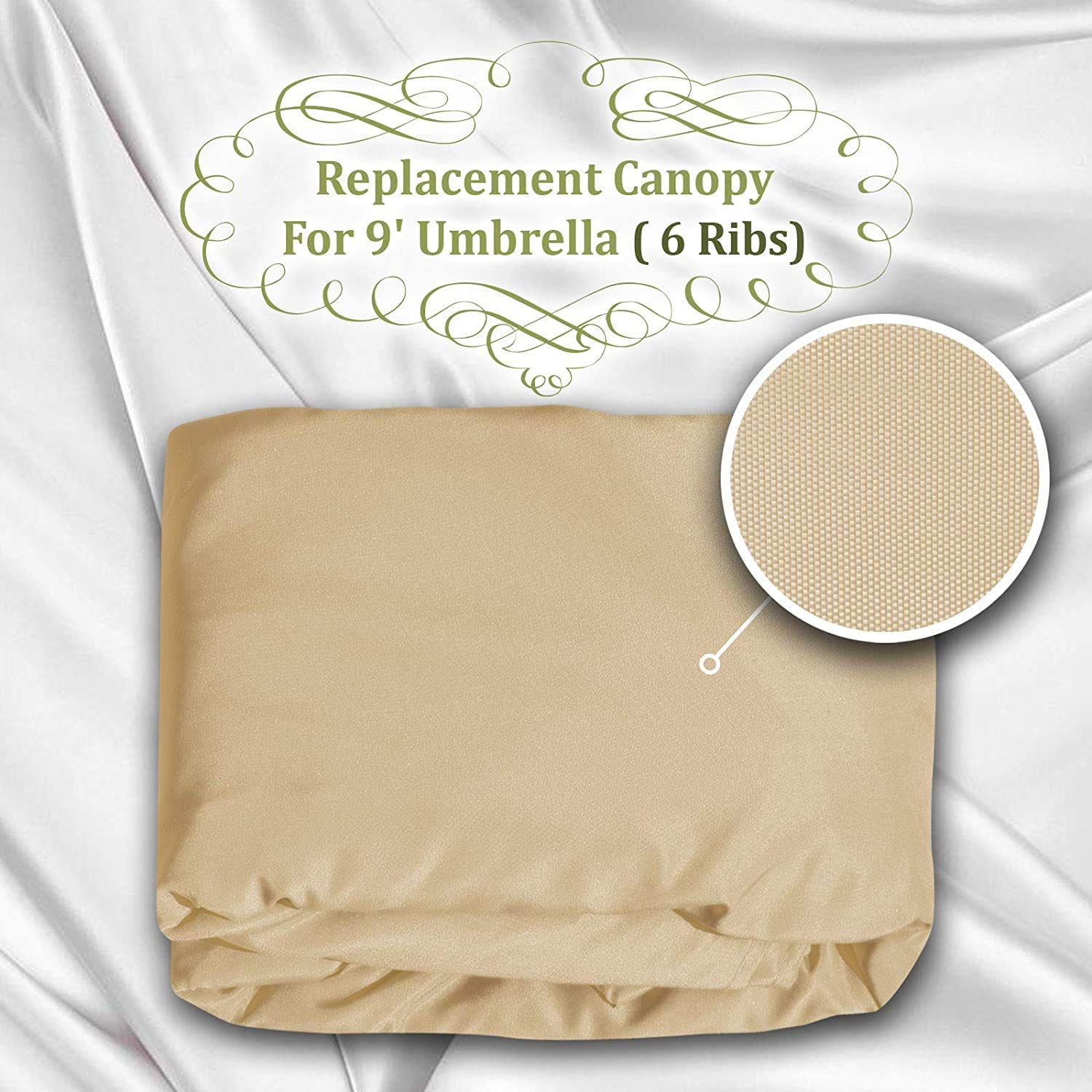BenefitUSA 9ft 8-Rib Patio Umbrella Replacement Canopy - Beige Waterproof Outdoor Umbrella Cover for Garden, Poolside & Backyard