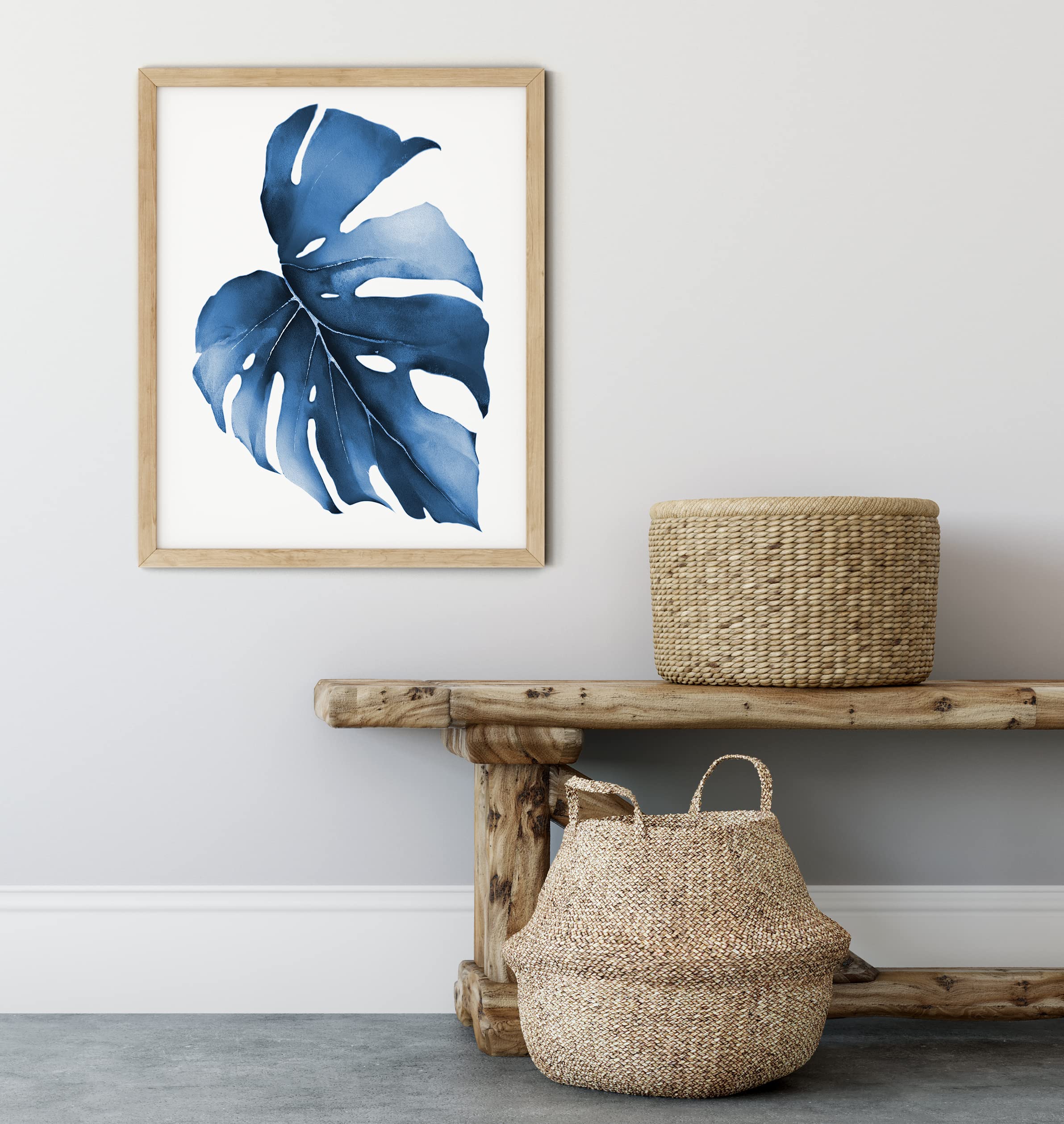 18x24 Blue Leaf Wall Art - Modern Botanical Print for Home Decor | Kitchen, Bedroom, Living Room