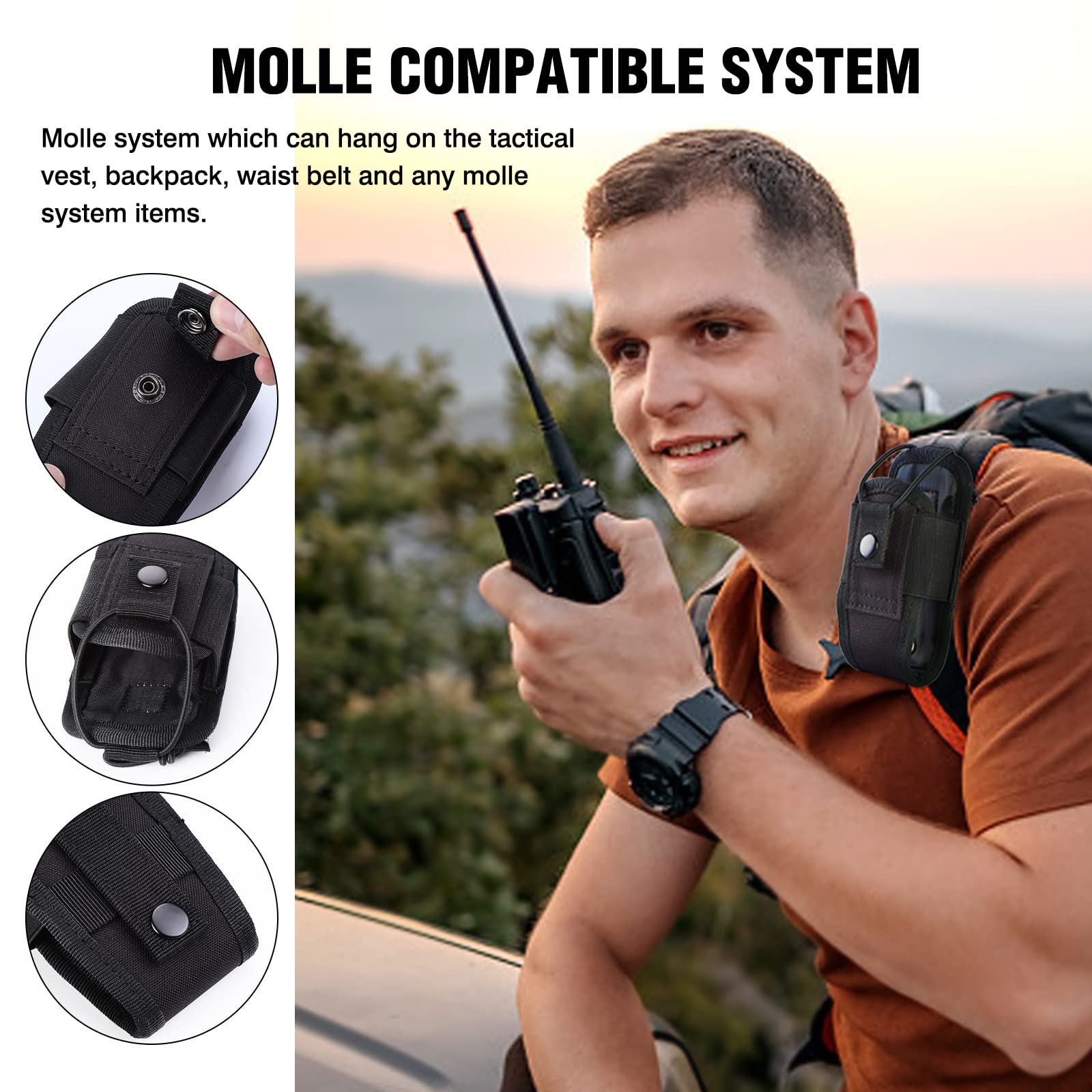Tactical Molle Radio Holder & Walkie Talkie Pouch - 2 Pack Black Duty Belt Holster for Hunting, Security & Outdoor Communication - Perfect for Police, Military & Camping Gear