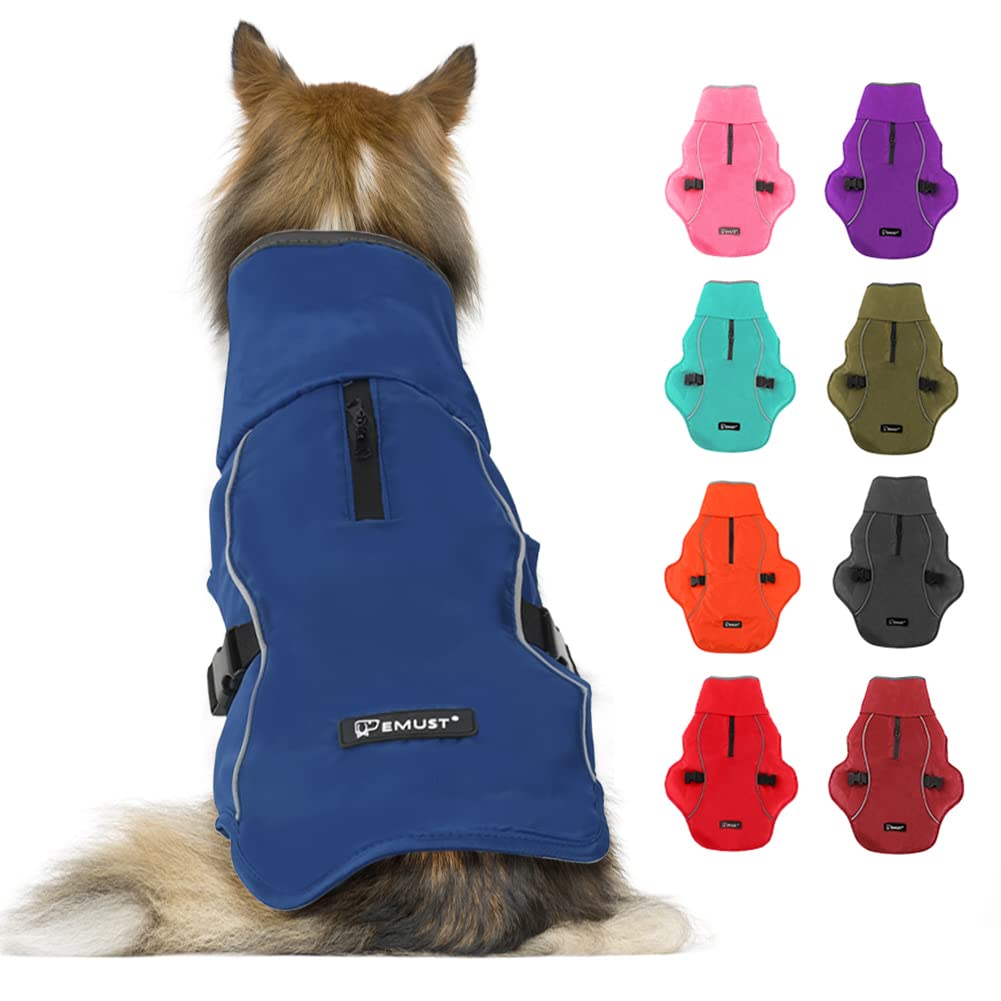EMUST Waterproof Winter Dog Coat - Adjustable Small/Medium/Large Dog Jacket for Cold Weather, Blue | Warm Snow Protection for Outdoor Walks & Winter Adventures
