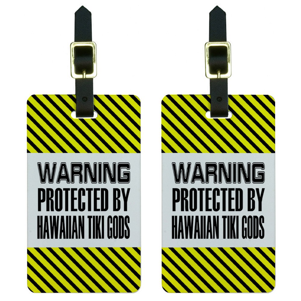 Hawaiian Tiki Gods Luggage Tags - Durable Suitcase ID Tags with Graphics & Warning Protection - Perfect for Travel, Vacation & Luggage Identification (White)