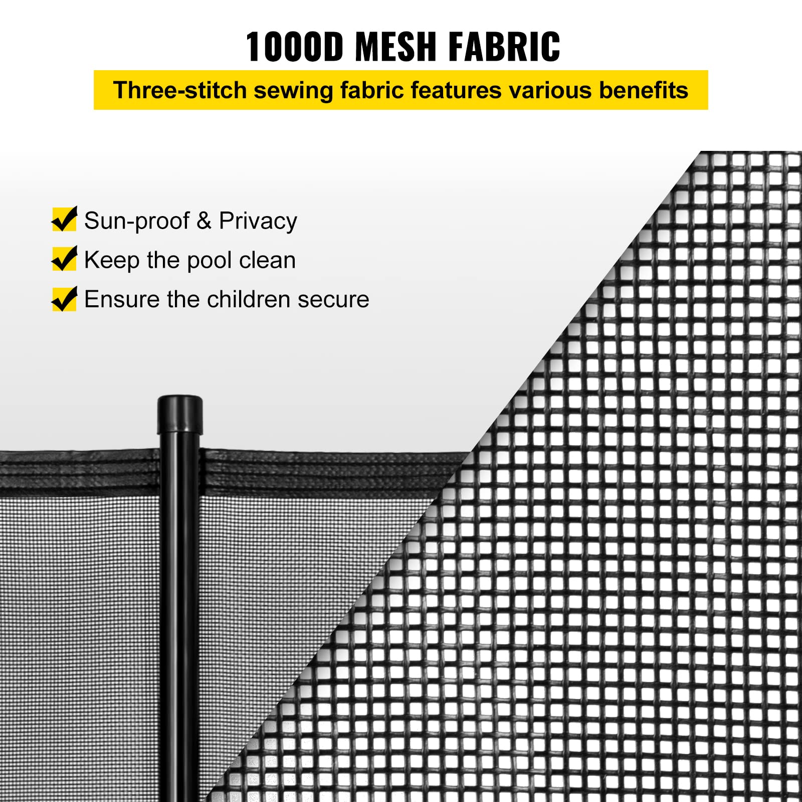 HappyBuy 4FT x 48FT Removable Mesh Pool Safety Fence - DIY Childproof Barrier for Inground Swimming Pools, Durable Black Mesh Fencing for Kids & Pet Protection - Perfect for Backyard, Garden & Vacation Home Safety