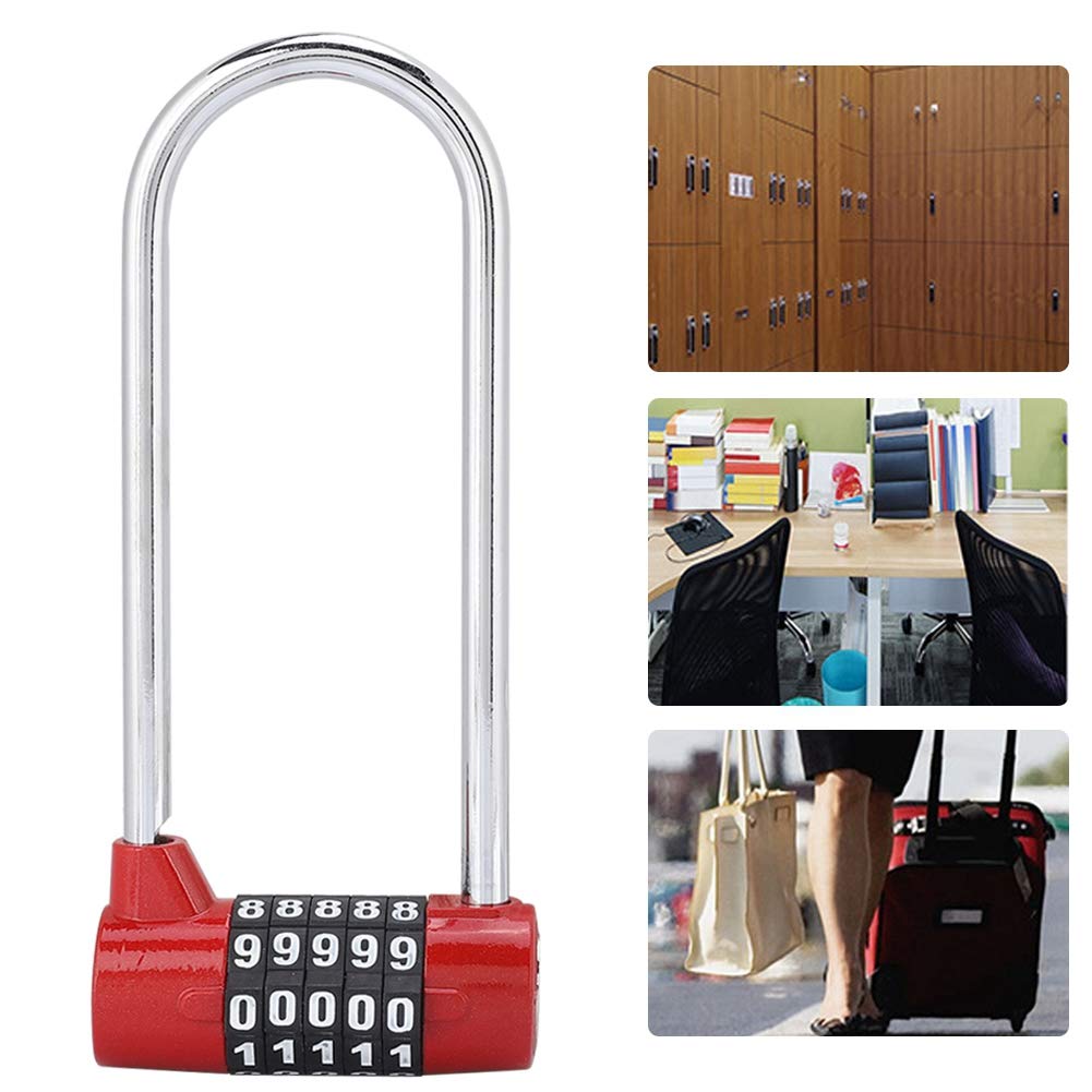 Sonew 5-Digit Resettable Combination Padlock - Heavy Duty Alloy U-Shape Security Lock for Gym, School, Cabinet & Locker - Extra Long Durable Design (Red) - Perfect for Lockers, Storage Units, Toolboxes & Outdoor Gates