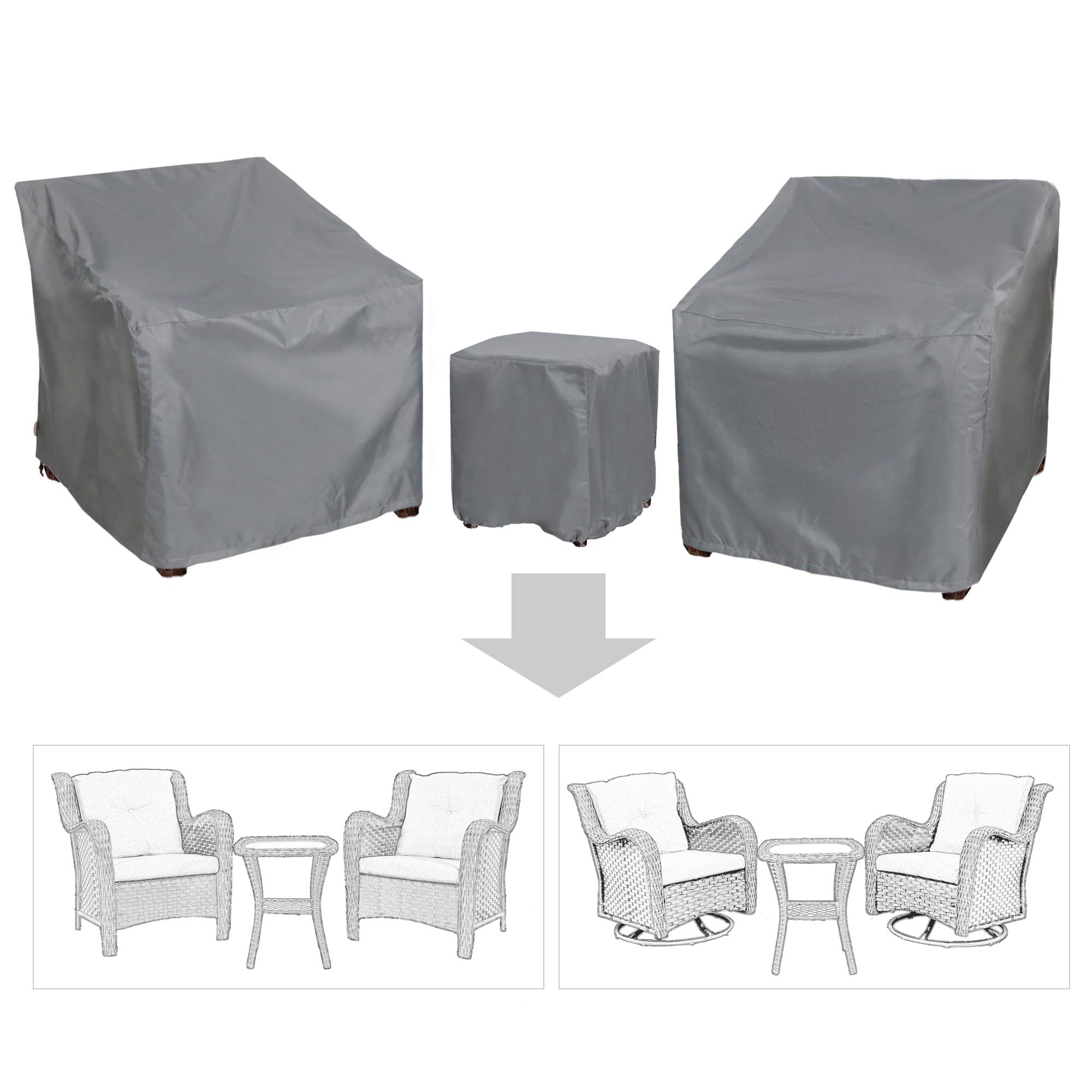 **Waterproof Outdoor Furniture Covers - 3-Piece Bistro Set & 2-Chair Sofa Set with Coffee Table Cover, Grey - Durable Patio Protection for All Weather Conditions**
