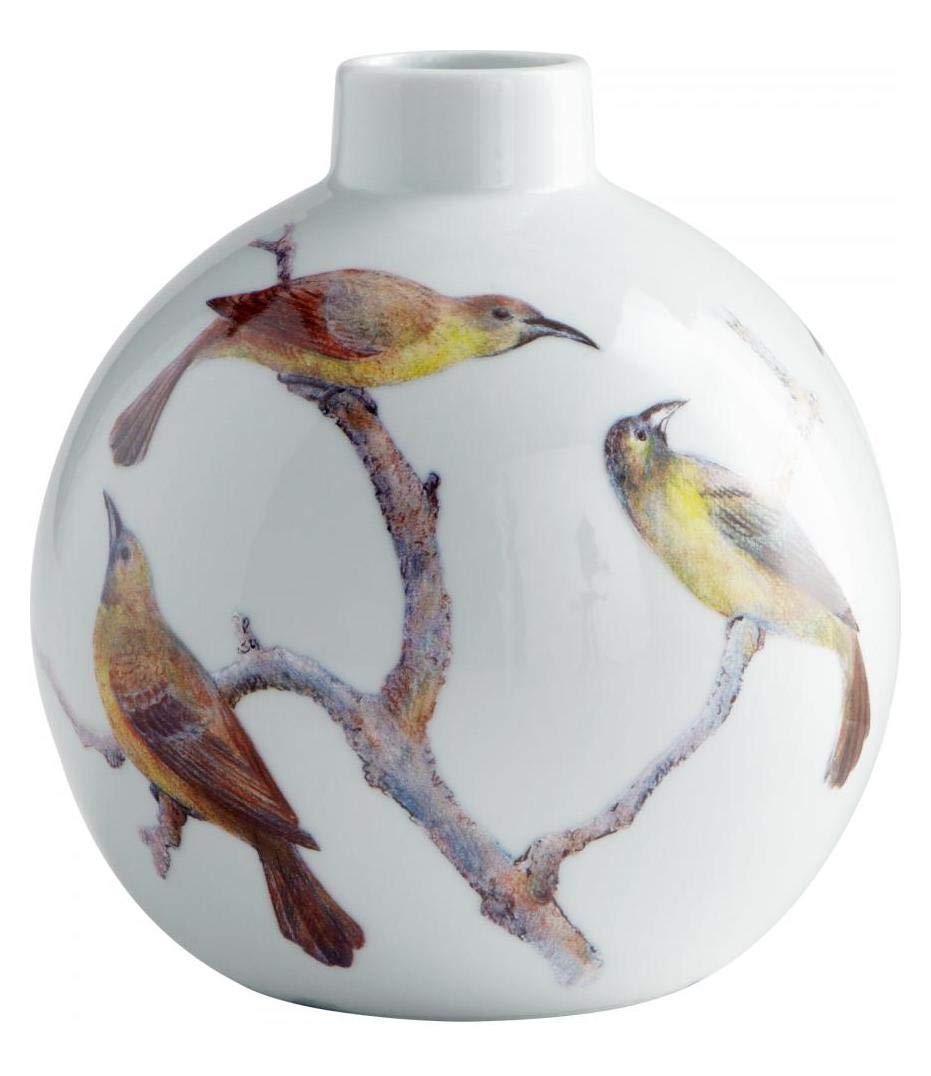 7 Inch White Ceramic Aviary Vase - Elegant Home Decor for Flowers, Centerpieces & Wedding Table Settings