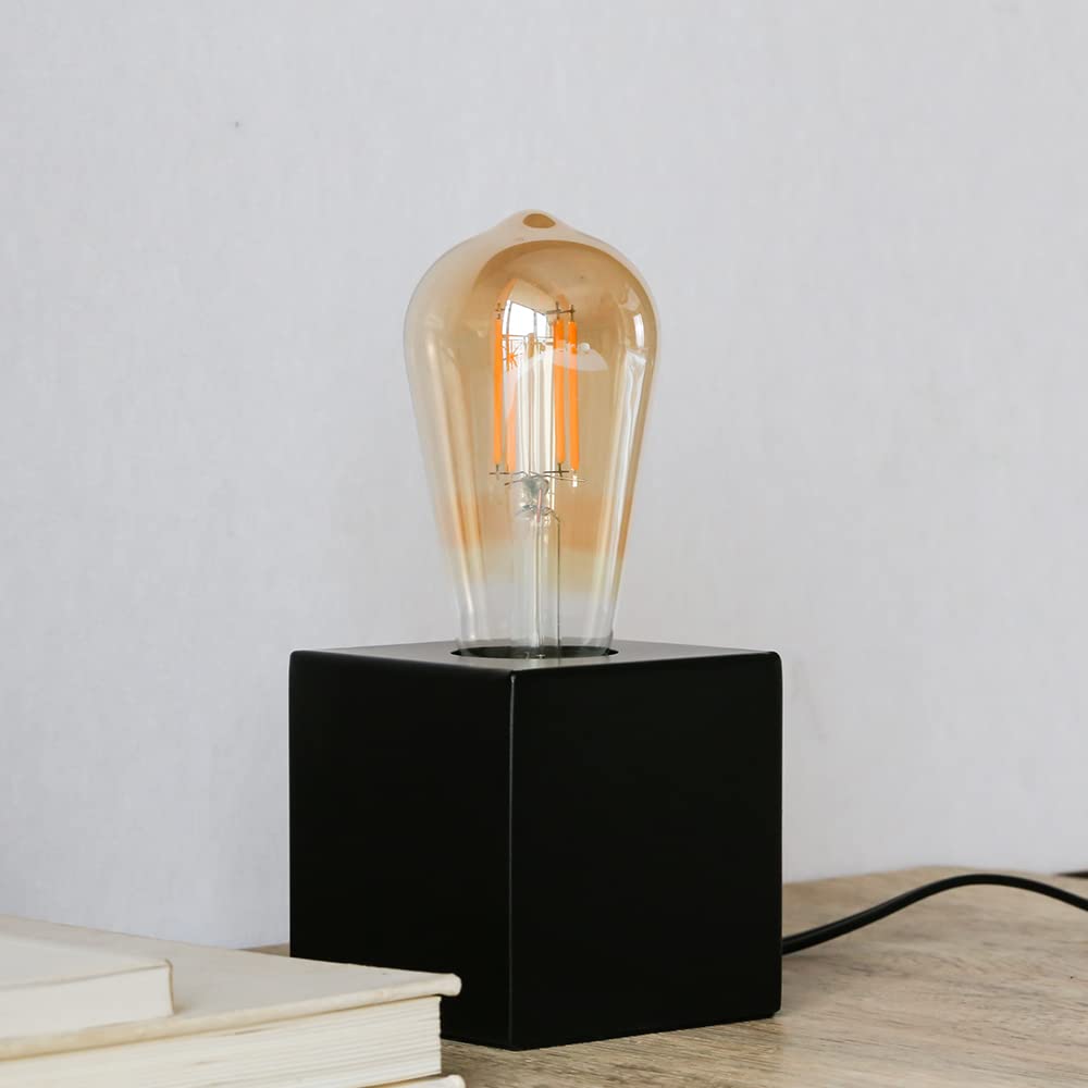 KUNJOULAM Mini Industrial Table Lamp Set of 2 - Black Metal Edison Desk Lamp with Plug, Modern Nightstand Light for Bedroom, Office & Study | Perfect for Reading, Working & Home Decor