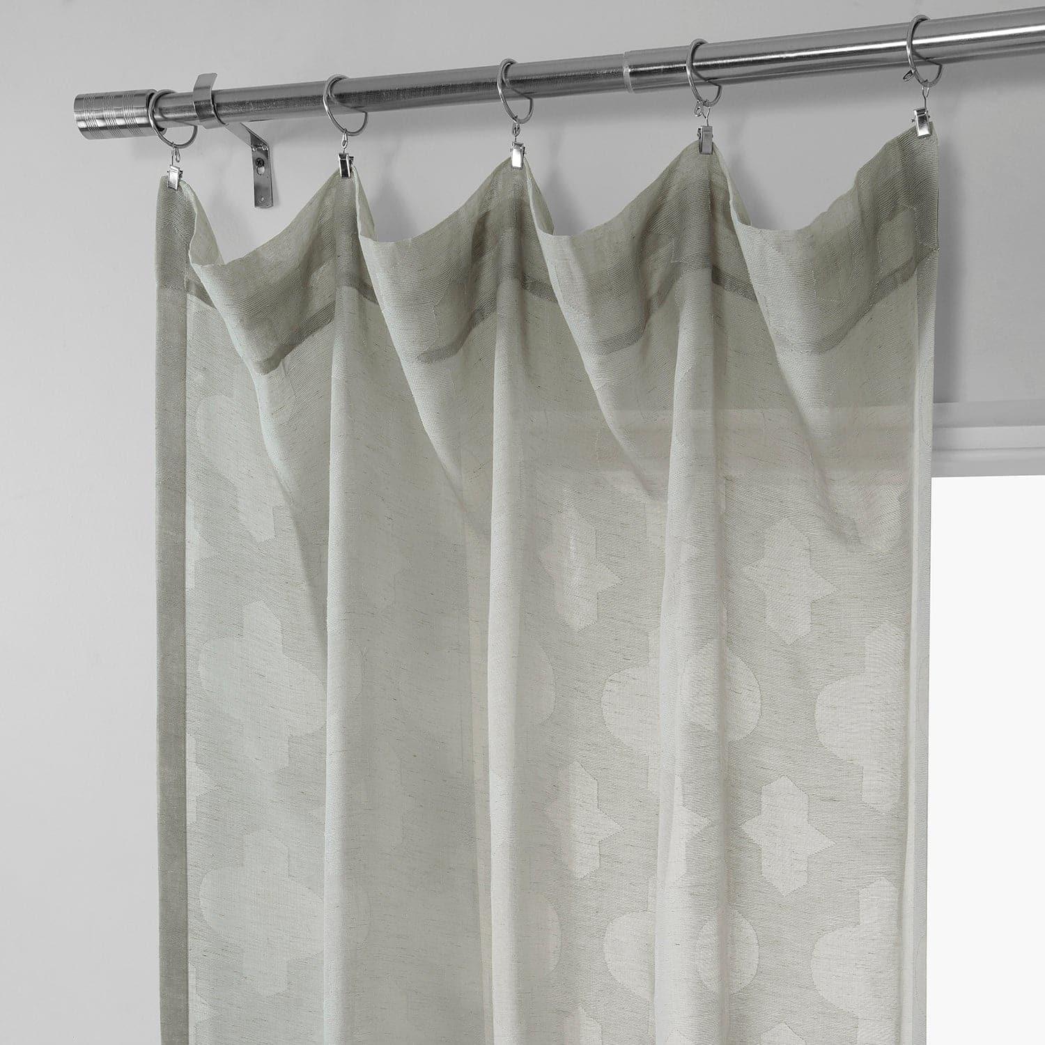 Calais Tile Grey Geometric Patterned Faux Linen Sheer Curtains - Modern Window Treatment for Living Room, Bedroom & Office Decor