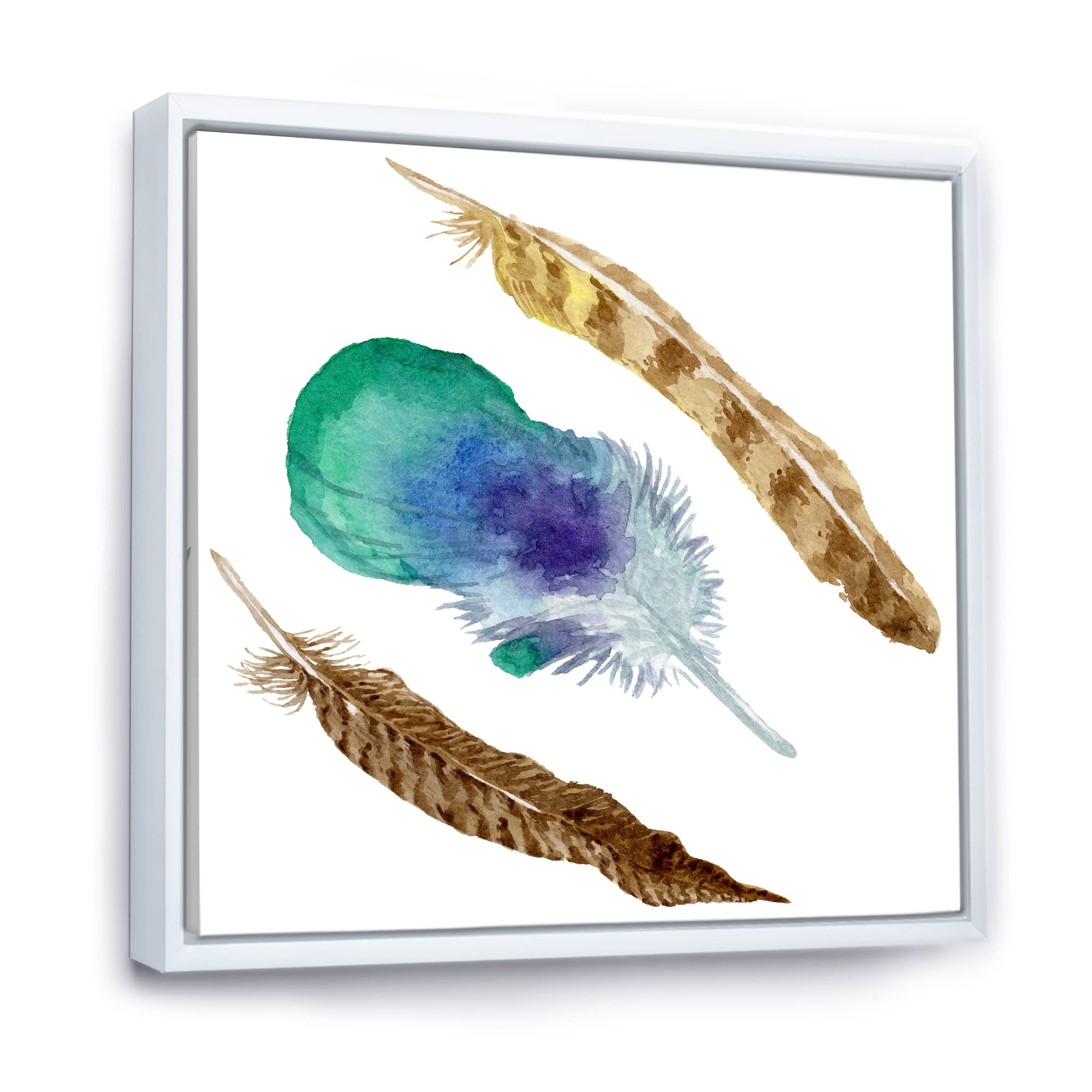 Bohemian Framed Canvas Wall Art Print with Isolated Bird Feather Design - Perfect for Home Decor, Living Room, Bedroom & Office