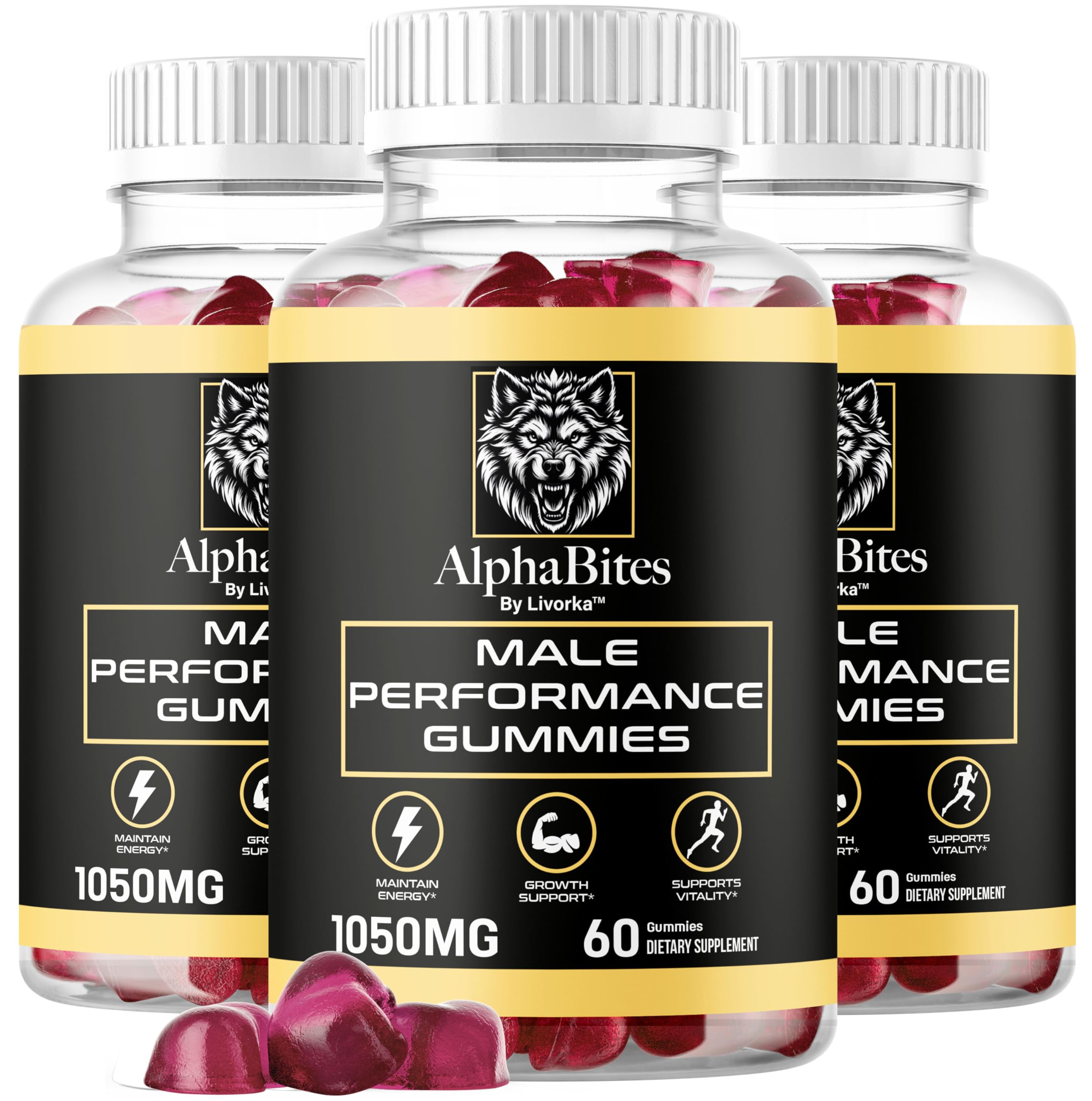 (3 Pack) Alpha Bites Gummies for Men - 180 Count (3 Month Supply) | Natural Energy & Focus Supplement | Perfect for Workouts, Gaming & Daily Performance Boost