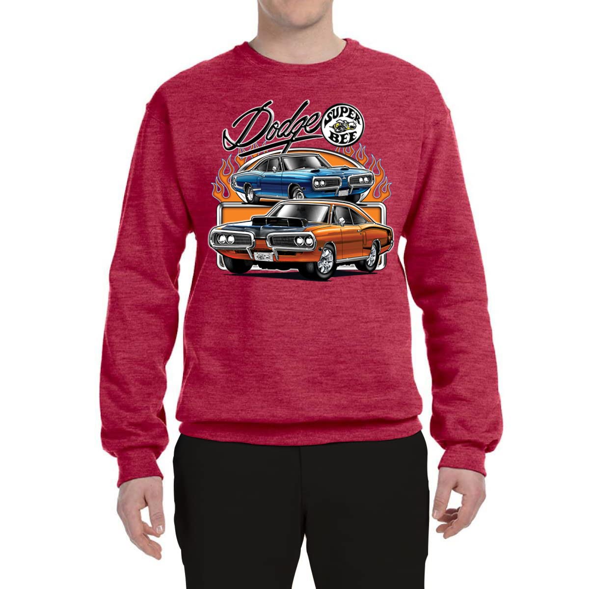 Wild Bobby Flaming Dodge Super Bee Muscle Car Graphic Sweatshirt - Unisex Crewneck Pullover for Car Enthusiasts & Vintage Auto Lovers - Perfect for Casual Wear, Car Shows, and Road Trips