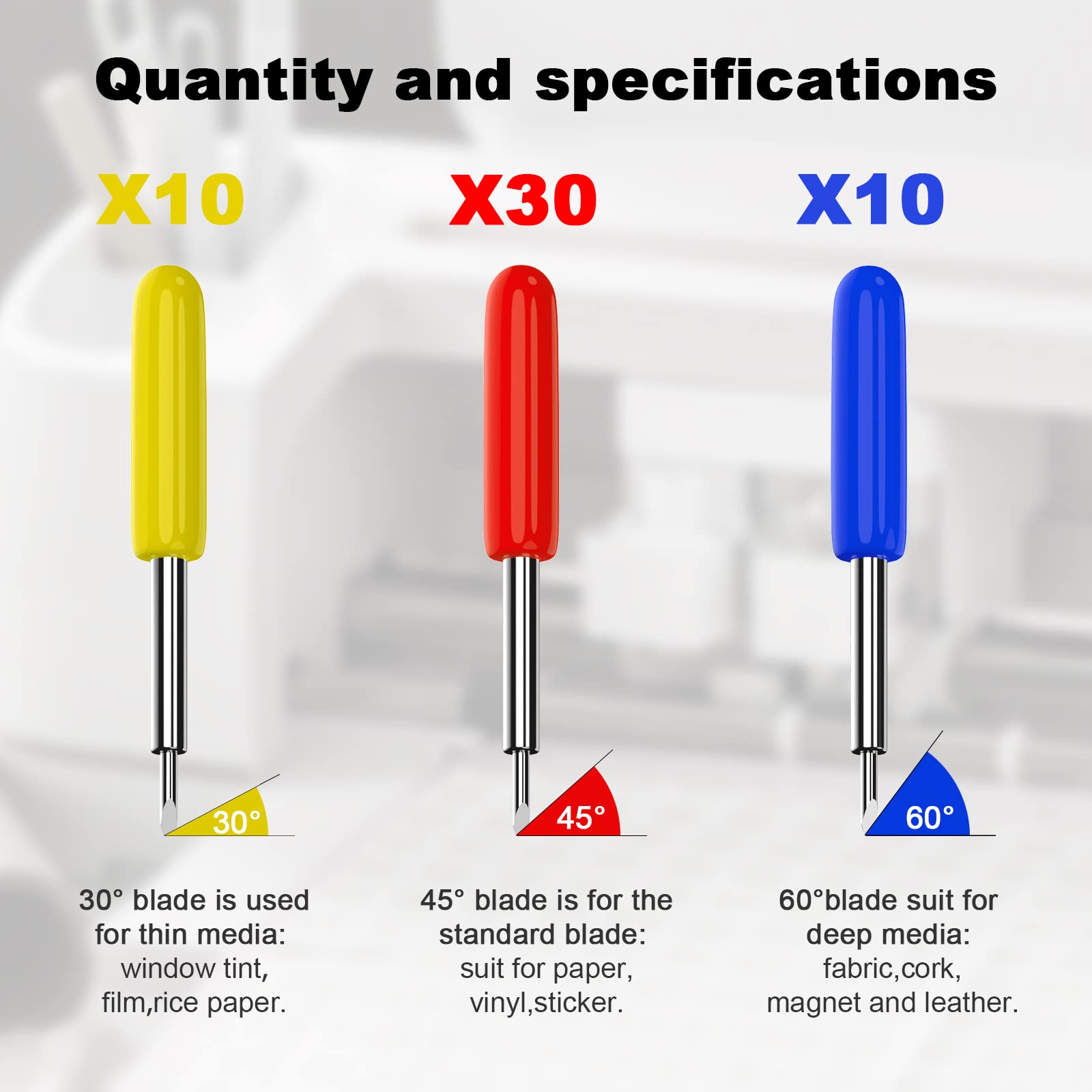 50PCS Cricut Replacement Blades - Compatible with Explore Air 2, Air 3, Maker, Maker 3 & Expression - Includes 10 Fine Point, 10 Deep Point & 30 Standard Cutting Blades - Perfect for DIY Crafts, Vinyl Cutting & Paper Projects