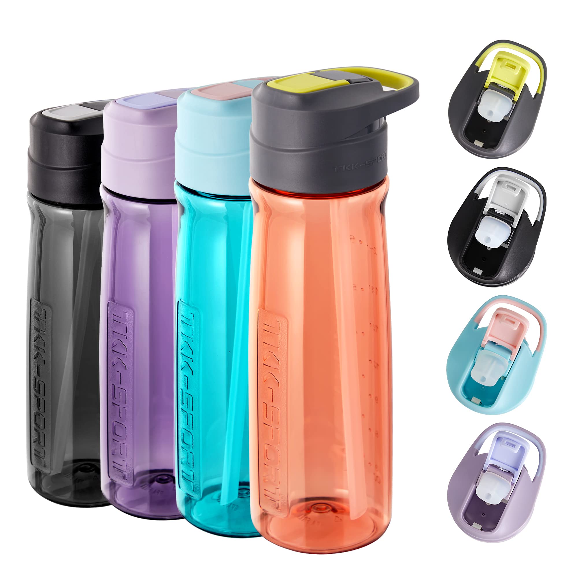 **20/27oz Clear Water Bottle with Straw - Leak Proof, BPA Free Tritan Plastic, Lightweight & Durable with Lockable Pop Open Lid - Perfect for Sports, Travel, Camping, Cycling, Gym, School & Everyday Use - Ideal for Kids & Adults (Pink)**