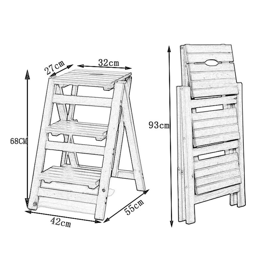 NEVKA Foldable Wooden Step Stool for Kitchen - Multifunctional Ladder Stool with Seat, Non-Slip Steps - Perfect for Reaching High Cabinets, Shelves & Pantry Organization