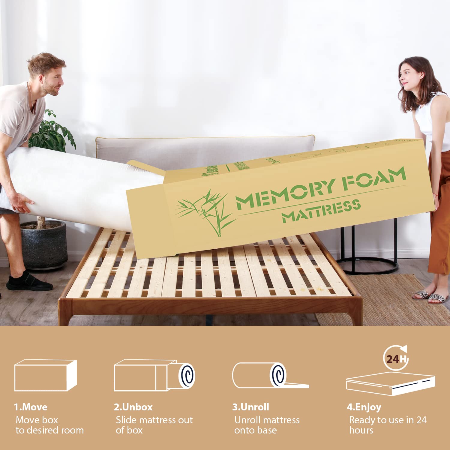 Queen Size Cooling Gel Memory Foam Mattress in a Box - 6 Inch Medium Firm Mattress with Breathable Bamboo Cover | Made in USA | Perfect for Hot Sleepers & Pressure Relief