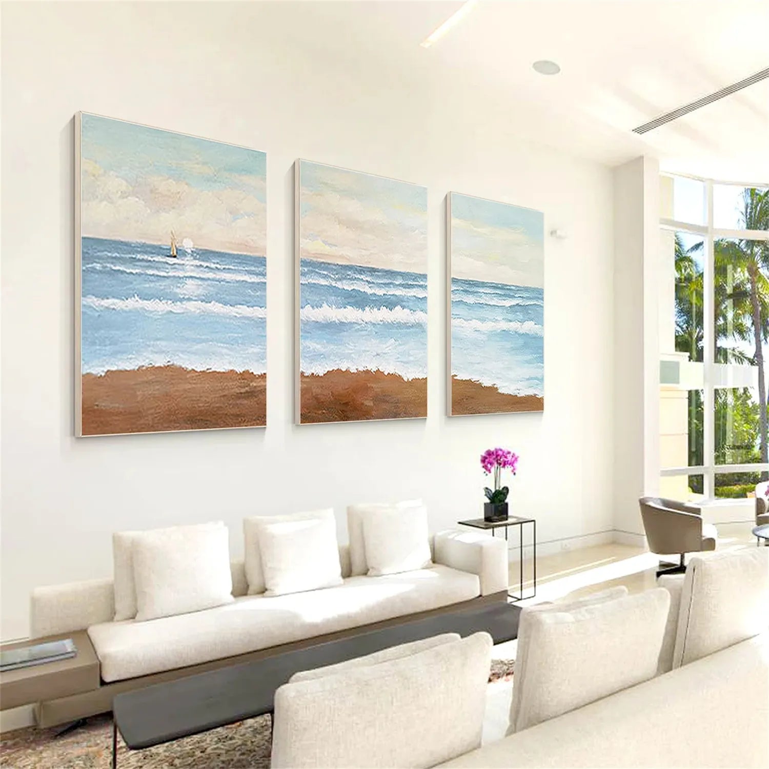 Ocean and Sky Painting Set of 3 - Coastal Wall Art Decor for Living Room, Bedroom & Office | Modern Seascape Canvas Prints | Home & Office Wall Decor