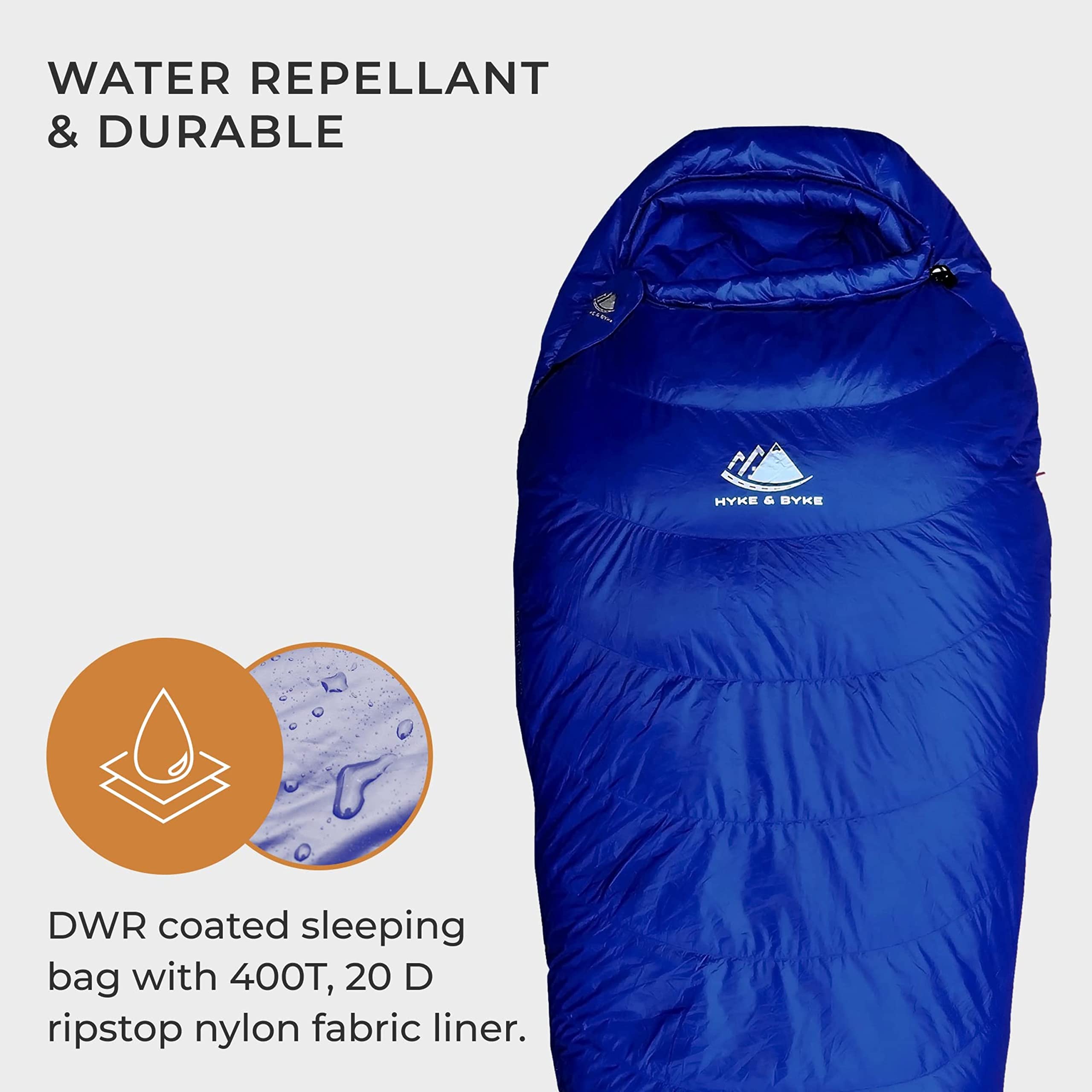 Hyke & Byke Snowmass 0°F Cold Weather Mummy Sleeping Bag - 650 FP Duck Down, Ultralight 4 Season Backpacking & Hiking Sleeping Bag for Adults with Compression Sack - Perfect for Winter Camping, Mountaineering & Outdoor Adventures