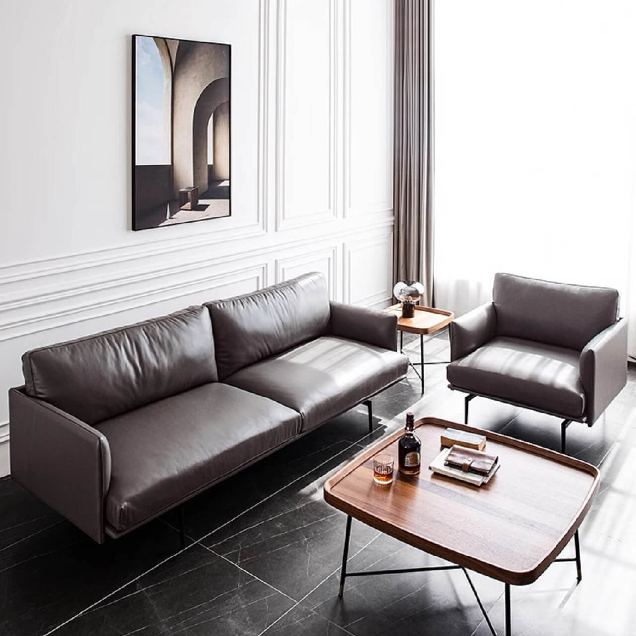 Luxury White Microfiber Leather Sofa - Modern Minimalist Design 87.8