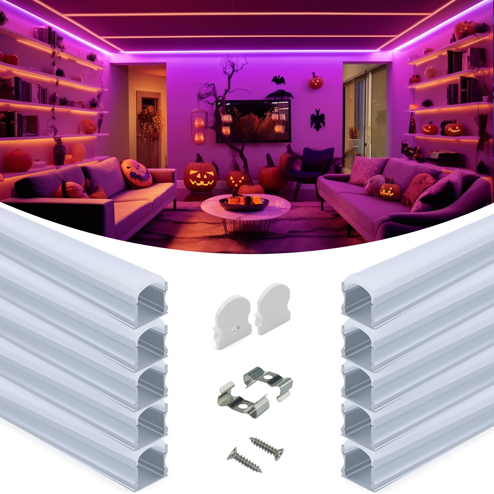 Muzata 16.4FT 96LEDs/m Waterproof LED Strip Lights with 10-Pack U-Shape Aluminum Channels & Milky White Cover - Perfect for Home Kitchen, Bedroom, and Commercial Lighting Decoration