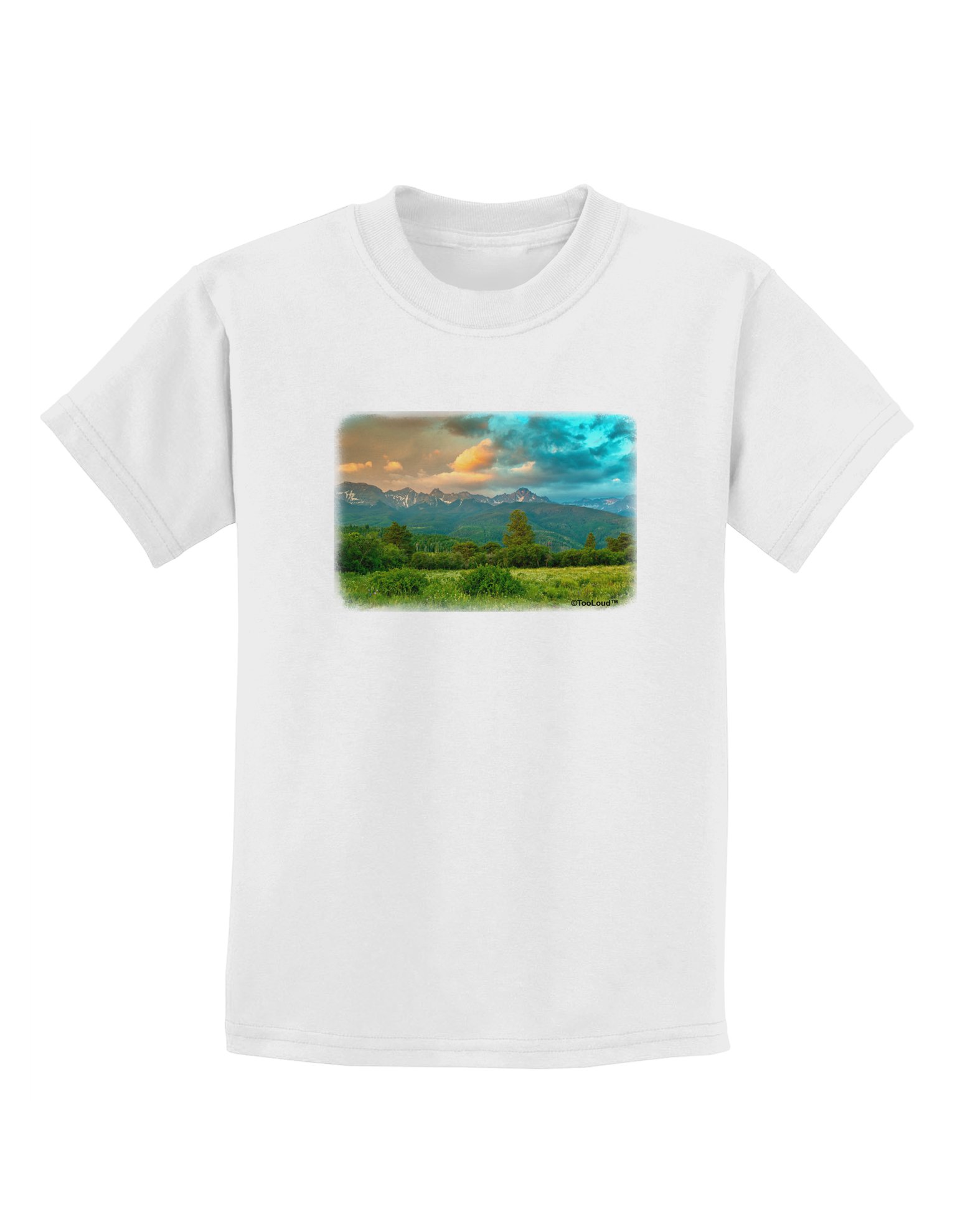 TooLoud Mountain Sunset Graphic Kids T-Shirt - Soft Cotton Tee for Boys & Girls - Perfect for Outdoor Adventures & Casual Wear