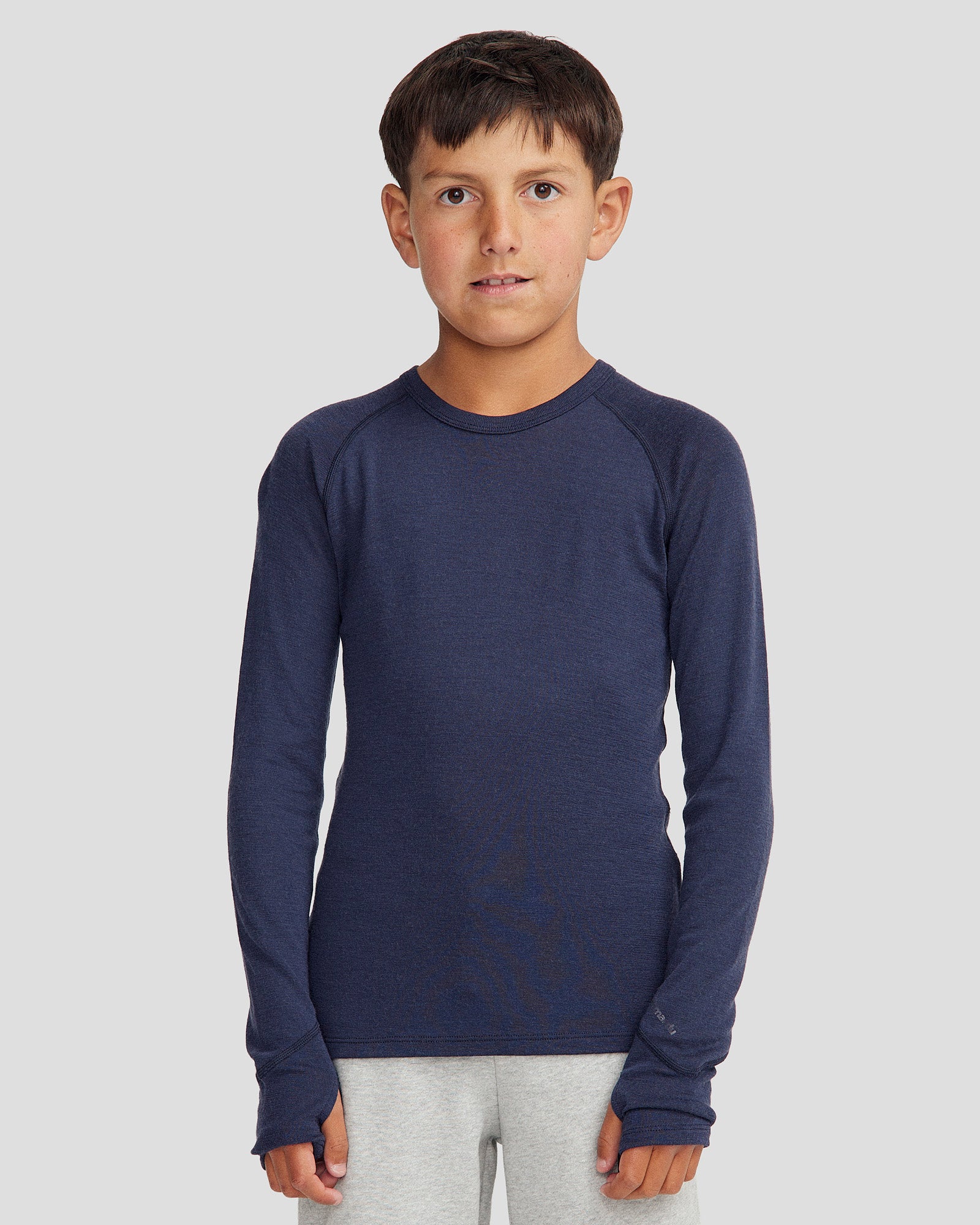 KMD Merino Kids' Baselayer Long Sleeve Top - Pure Navy - Soft Wool Thermal Underwear for Boys & Girls - Perfect for Winter Sports, Hiking & Outdoor Activities