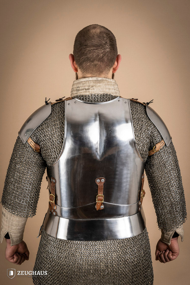 15th Century Medieval Pauldrons - 2.5mm Polished Steel Shoulder Armor for Renaissance Fairs, LARP & Historical Reenactment