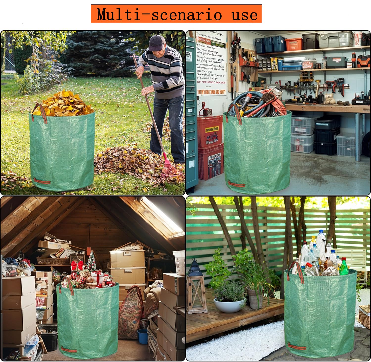2-Pack 80 Gallon Heavy Duty Reusable Yard Waste Bags (33H x 26D Inches) - Standable Leaf Bags for Garden Trash, Yard Debris & Grass Clippings - Durable 4-Handle Design - Perfect for Fall Cleanup, Lawn Maintenance & Landscaping Projects