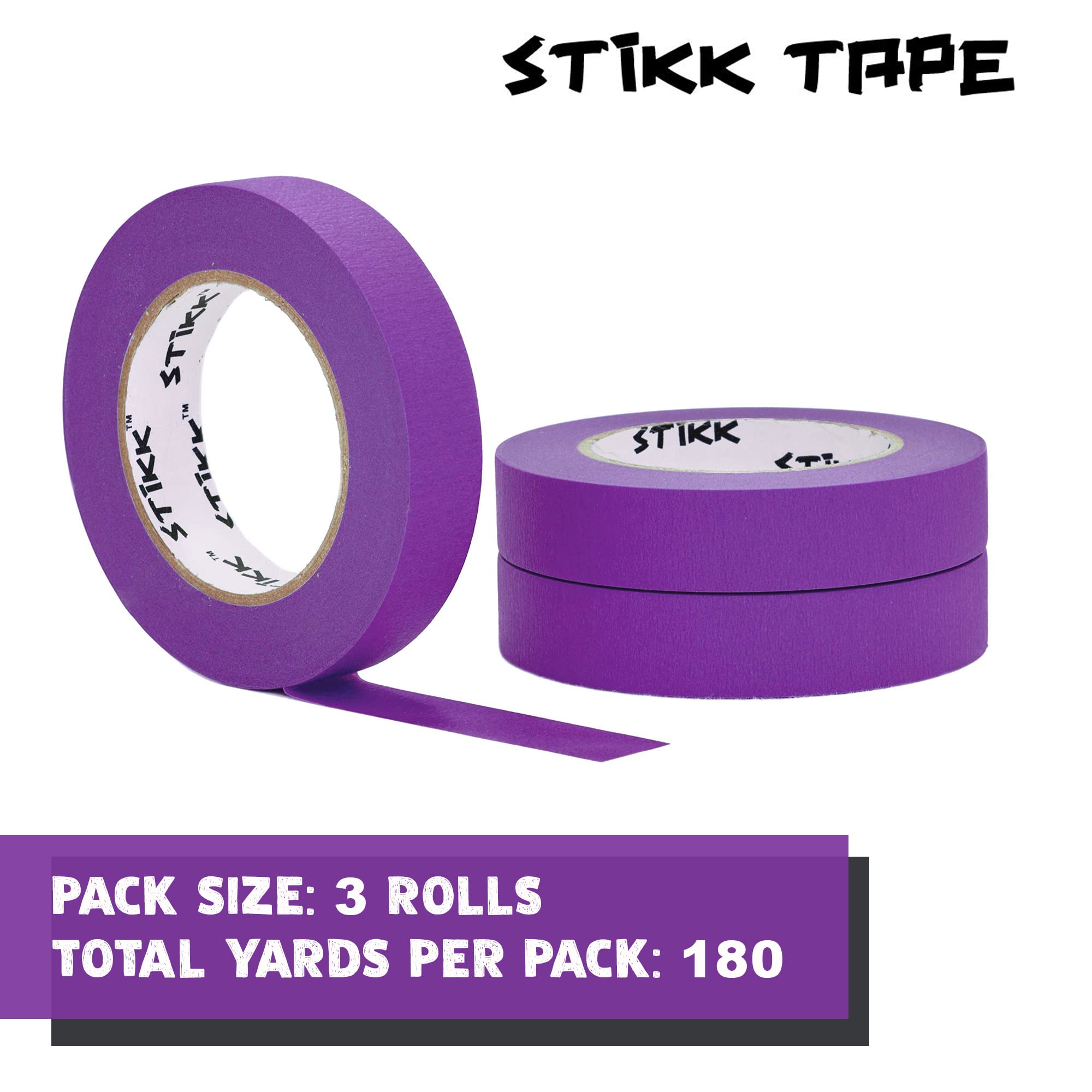 STIKK 1 Inch x 60 Yards Purple Painter's Tape 3-Pack - Residue-Free Masking Tape for Painting Walls, Edges, Trim and Ceilings - Perfect for DIY Home Improvement Projects, Arts & Crafts, and Professional Painting Jobs