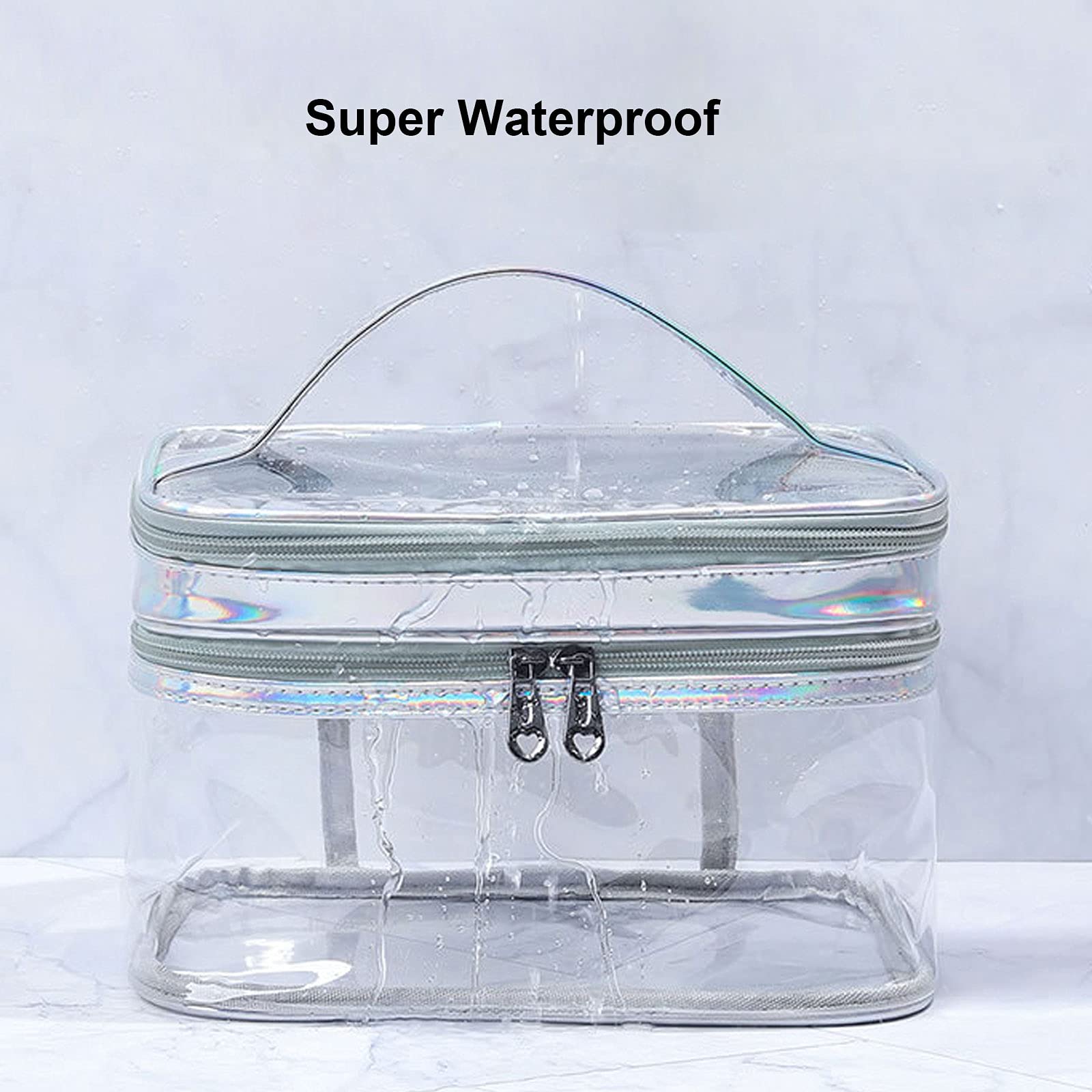 Clear Cosmetic Bag Dual Layer Travel Toiletry Organizer - Waterproof Makeup Brush Holder for Women | Perfect for Travel, Gym & Daily Essentials Storage