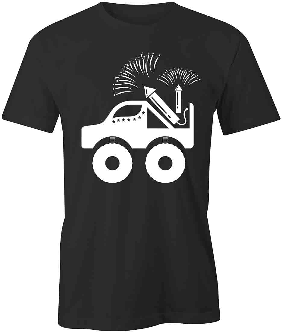 Big Truck Fireworks Graphic T-Shirt for Men & Women | Black Cotton Printed Tee | Casual Wear, Car Enthusiast Gift, 4th of July Celebration Outfit