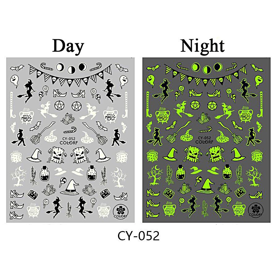 Halloween Glow in the Dark Nail Art Stickers - Self-Adhesive Nail Decals for Party, Cosplay & Night Events - Long-Lasting Nail Stickers for Women & Girls