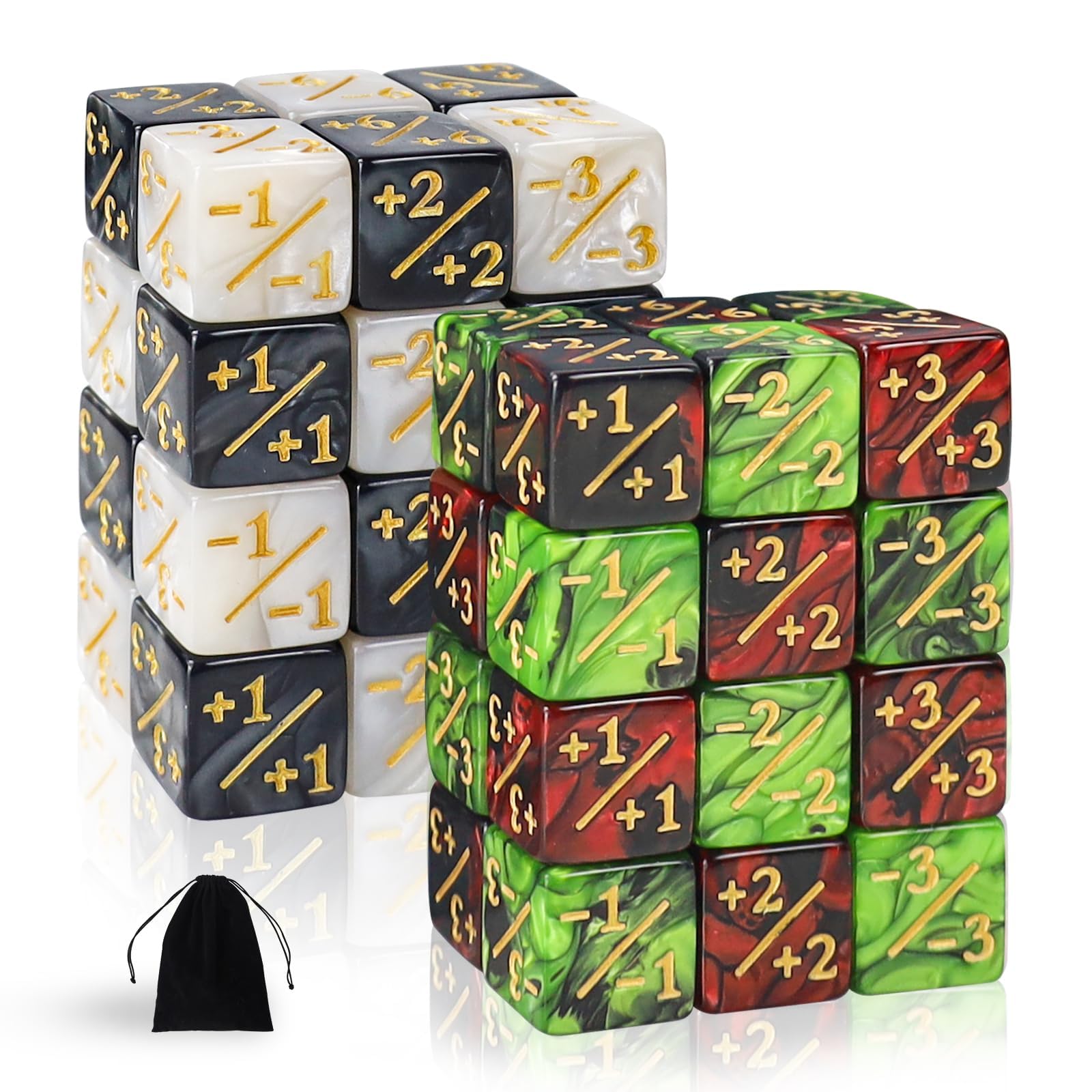 48-Piece MTG Dice Set for Magic The Gathering - Counters, Tokens, Glitter & Sparkle Dice with Loyalty Markers - Compatible with MTG, CCG, TCG Games - 4 Styles (Red, Green) - Perfect for Game Nights & Tournaments